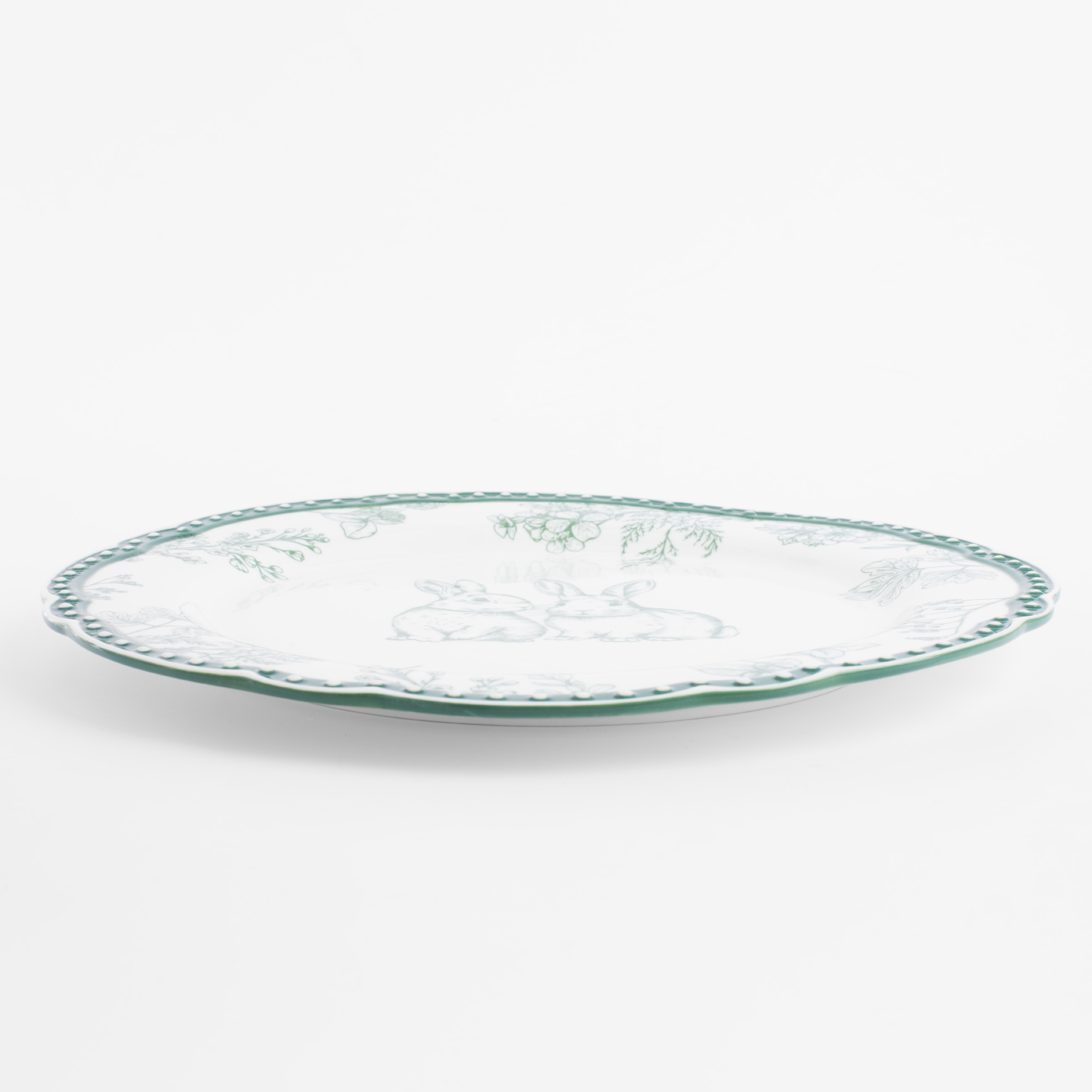 Тарелка обеденная, 27 см, керамика, бело-зеленая, Кролики и цветы, Easter blooming изображение № 3