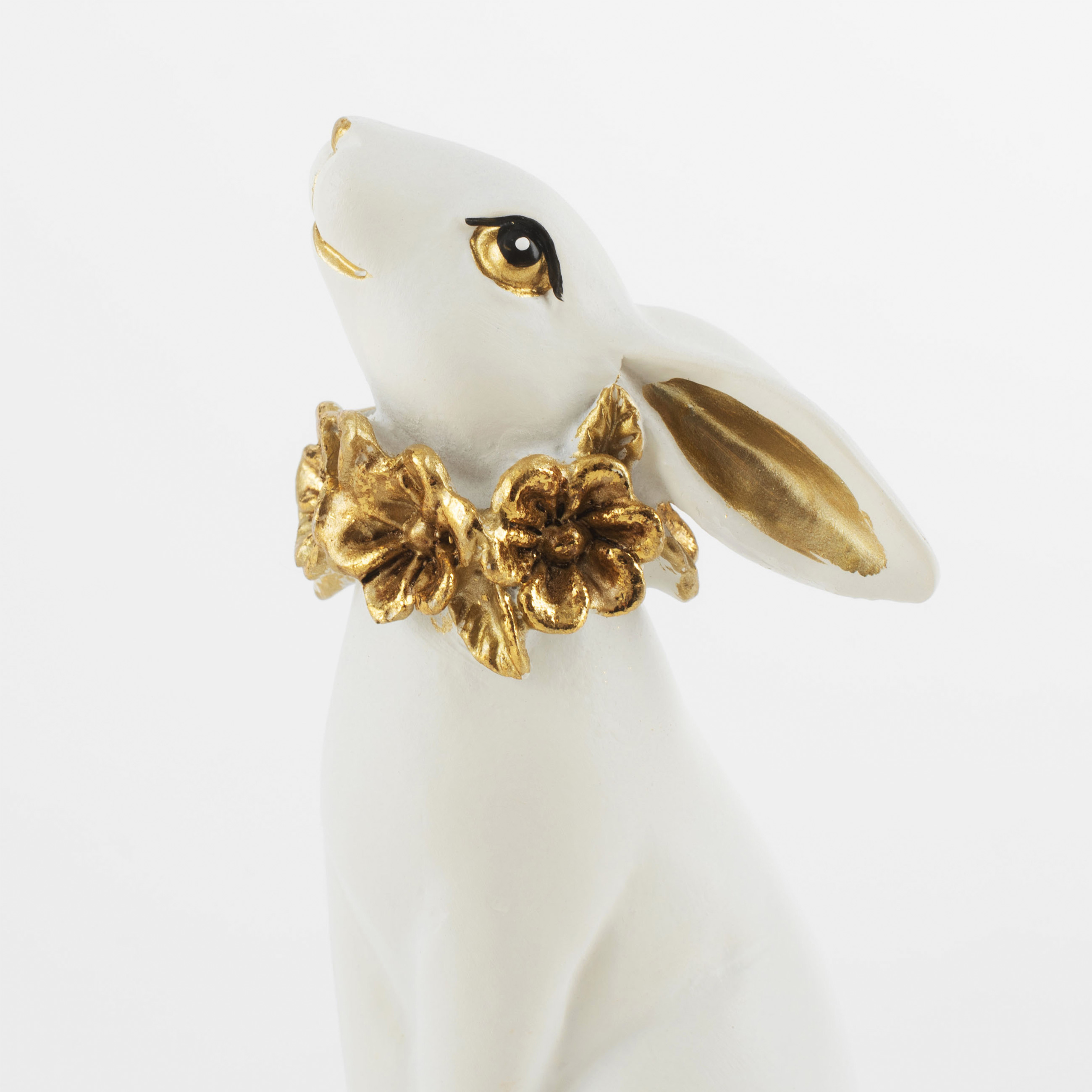 Статуэтка, 13 см, полирезин, бело-золотистая, Кролик с цветочным ожерельем, Easter gold изображение № 5