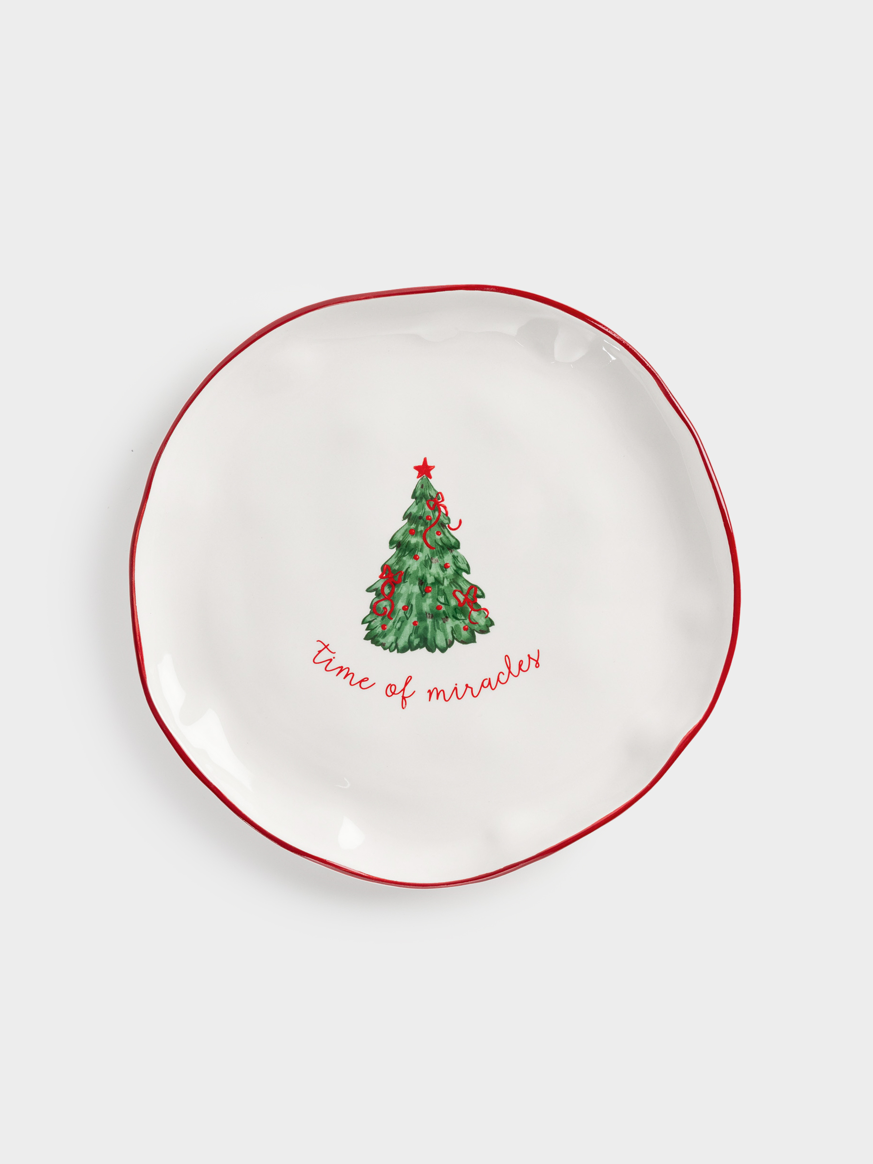 Тарелка обеденная, 26 см, керамика, Елка с бантами, Christmas tree, image-0