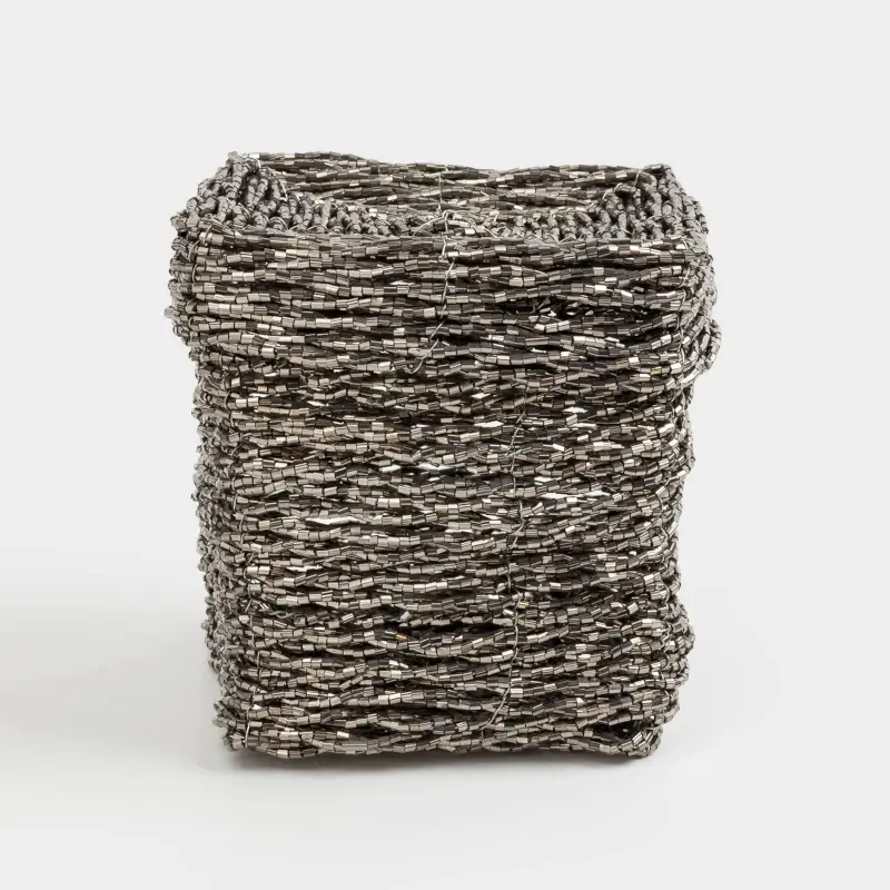 Шкатулка, 10 см, бисер, темно-серая, Shiny beads, image-0