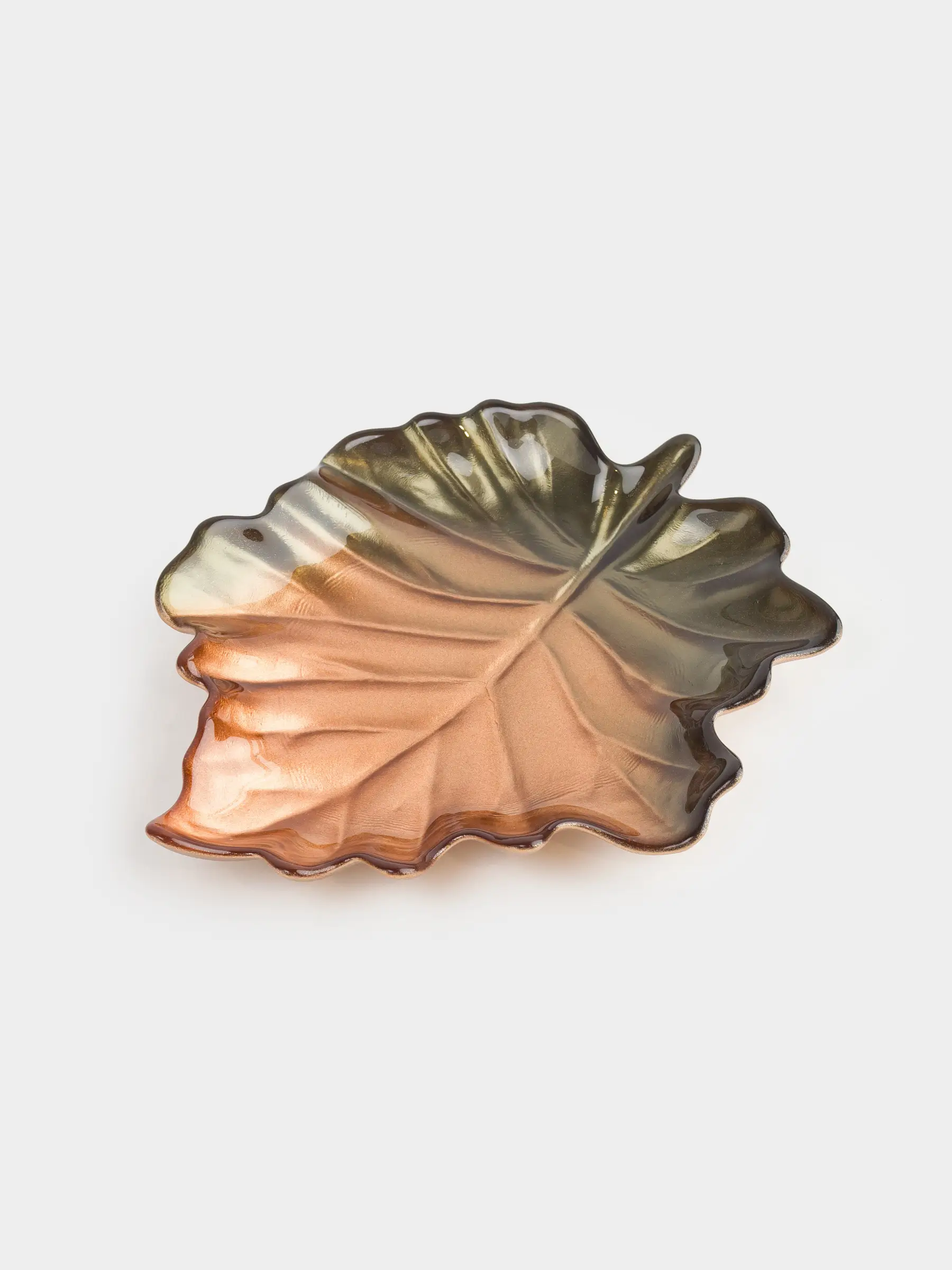 Блюдо, 22х19х4 см, стекло, янтарно-зеленое, Лист, Leaves, image-0