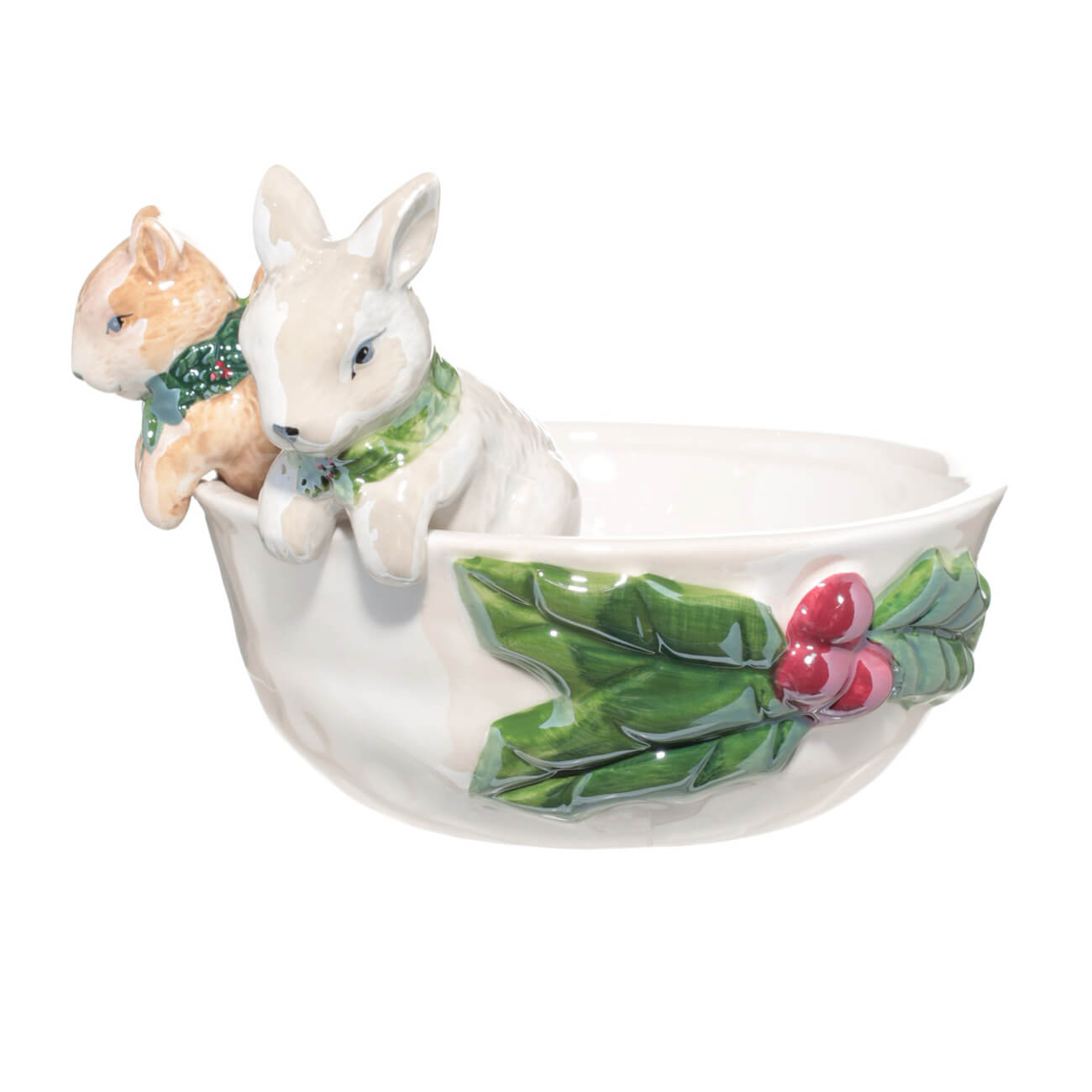 Салатник, 16x6 см, керамика, перламутр, Белка и кролик, Christmas animals - фото 1