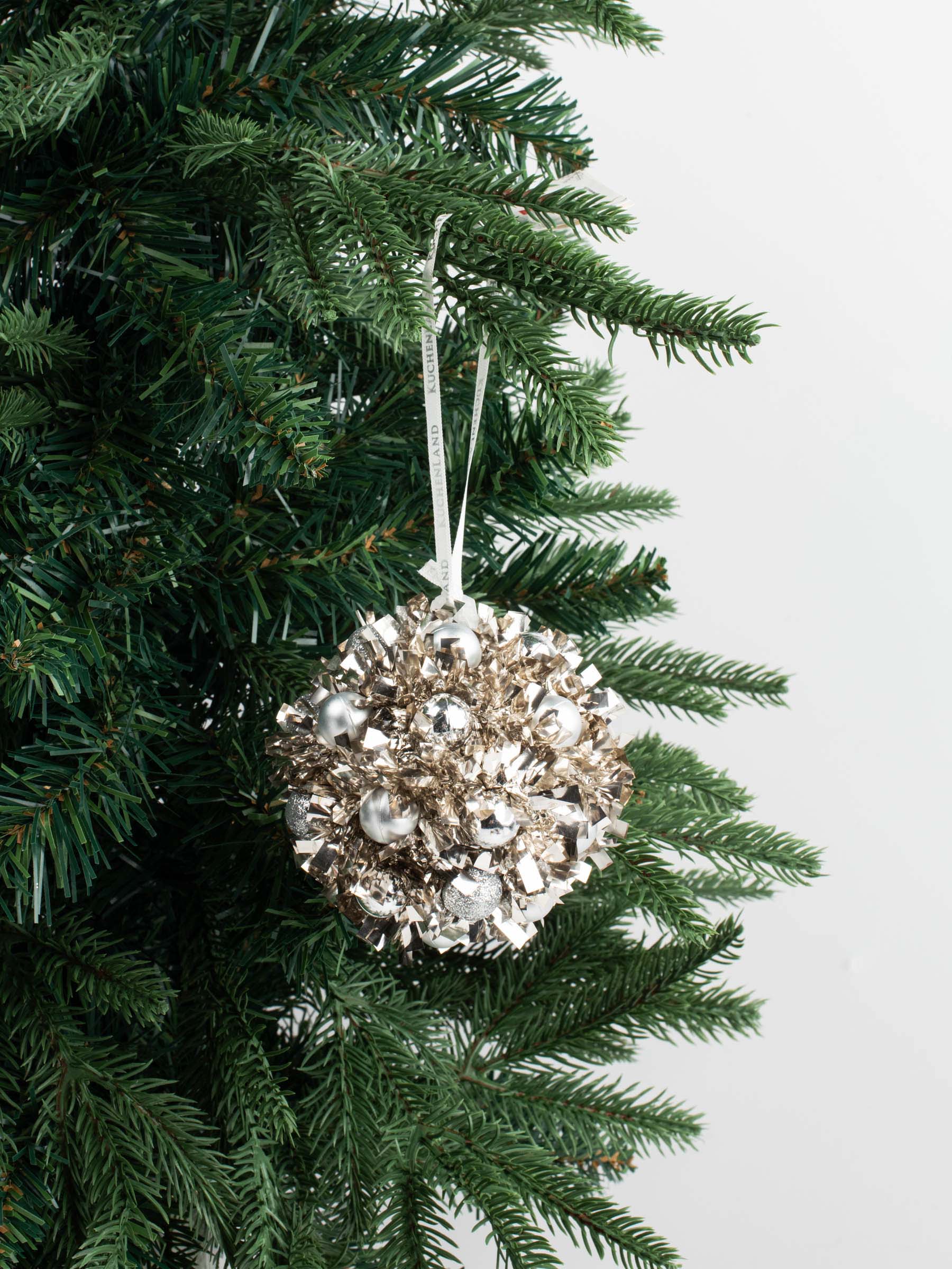 Игрушка елочная, 9 см, мишура/пластик, шампань, Шар с шариками, Tinsel christmas, image-2