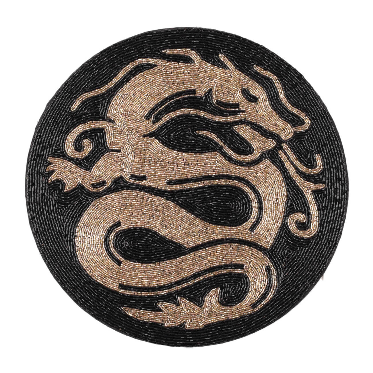 Салфетка под приборы, 36 см, бисер, круглая, золотисто-черная, Дракон, Art beads изображение № 1