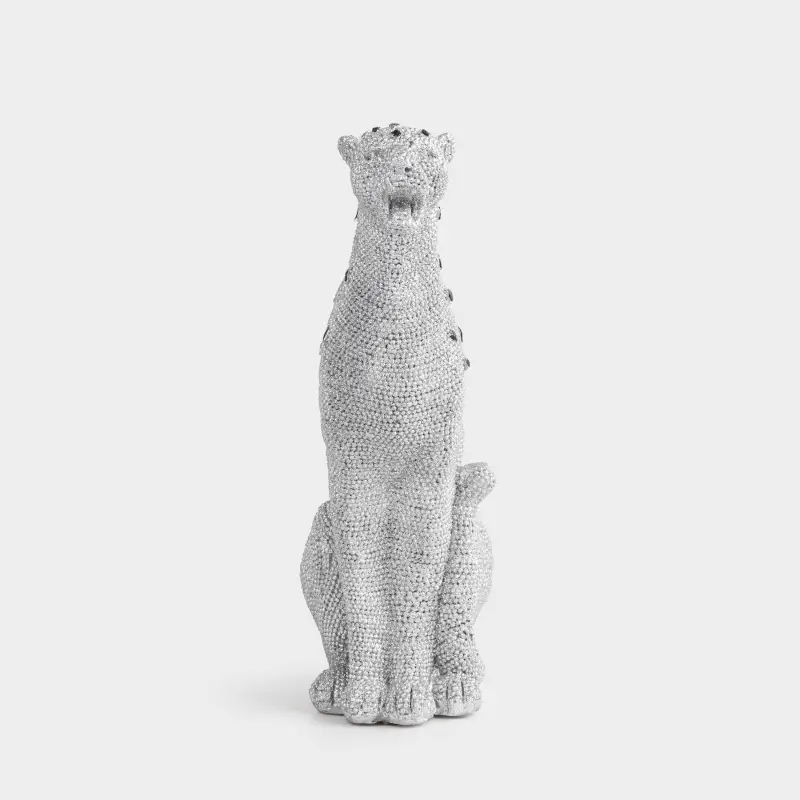 Статуэтка, 27 см, полирезин/стразы, серебристая, Леопард, Leopard ,image-0