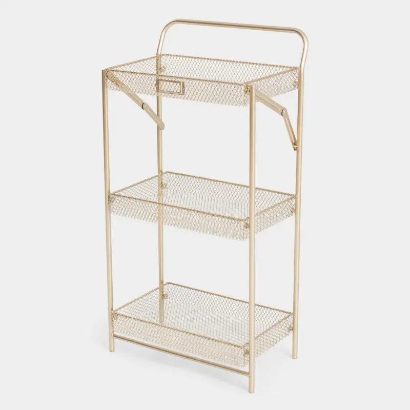 Этажерка, 3-х ярусная, 42х27х82 см, металл, золотистая, Compact gold  ,image-0