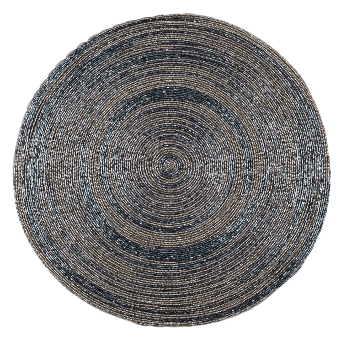 Салфетка под приборы, 36 см, бисер, круглая, серебристо-синяя, Спираль, Rotation beads изображение № 1