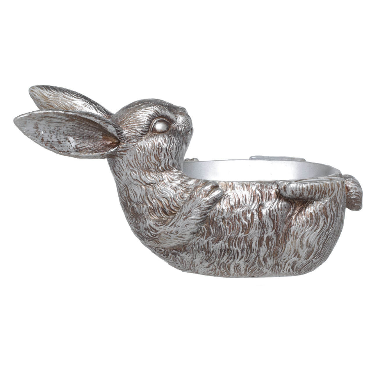 

Конфетница, 13x25 см, полирезин, серебристая, Кролик на спине, Easter