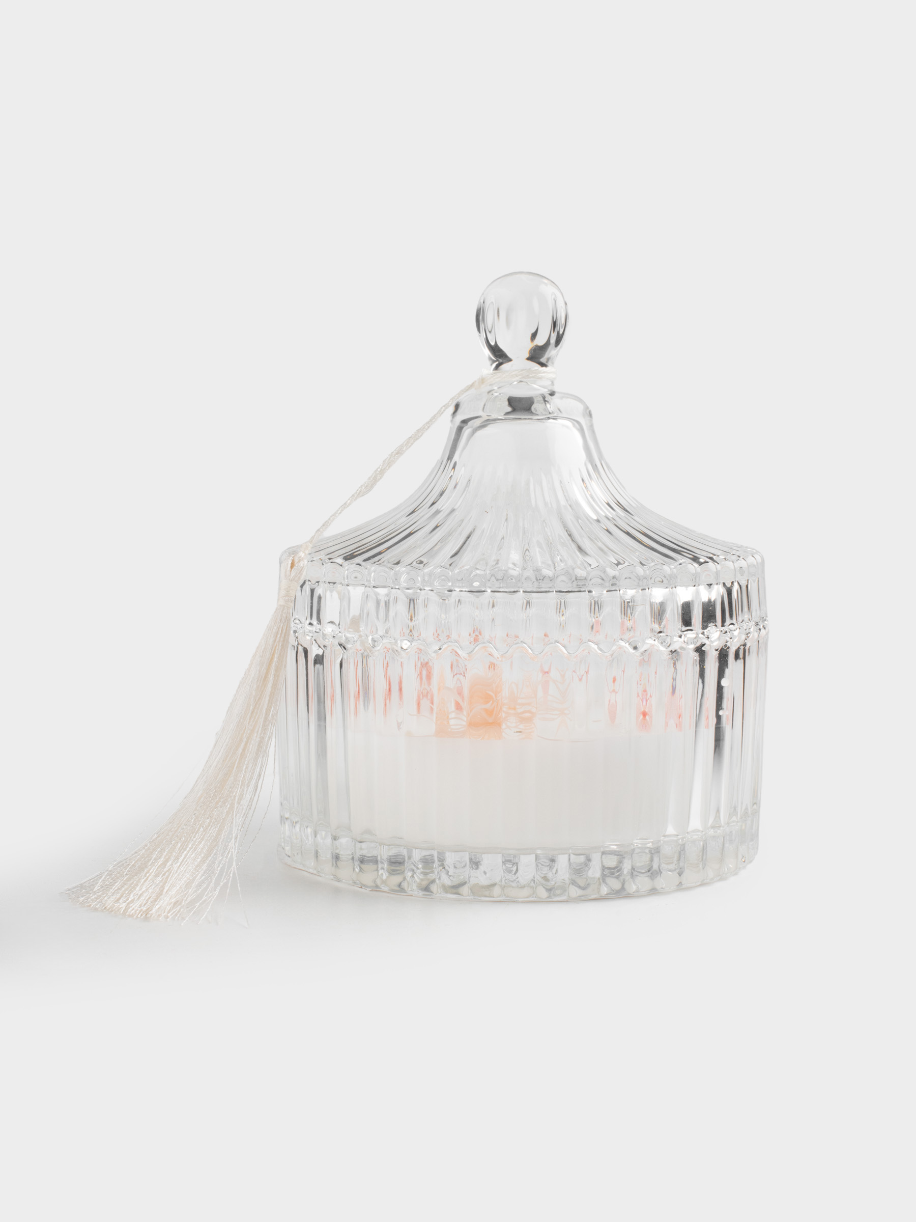 Свеча ароматическая, 12 см, три фитиля, в подсвечнике, с крышкой, с кисточкой, стекло, Honeysuckle, Lucid day, image-1