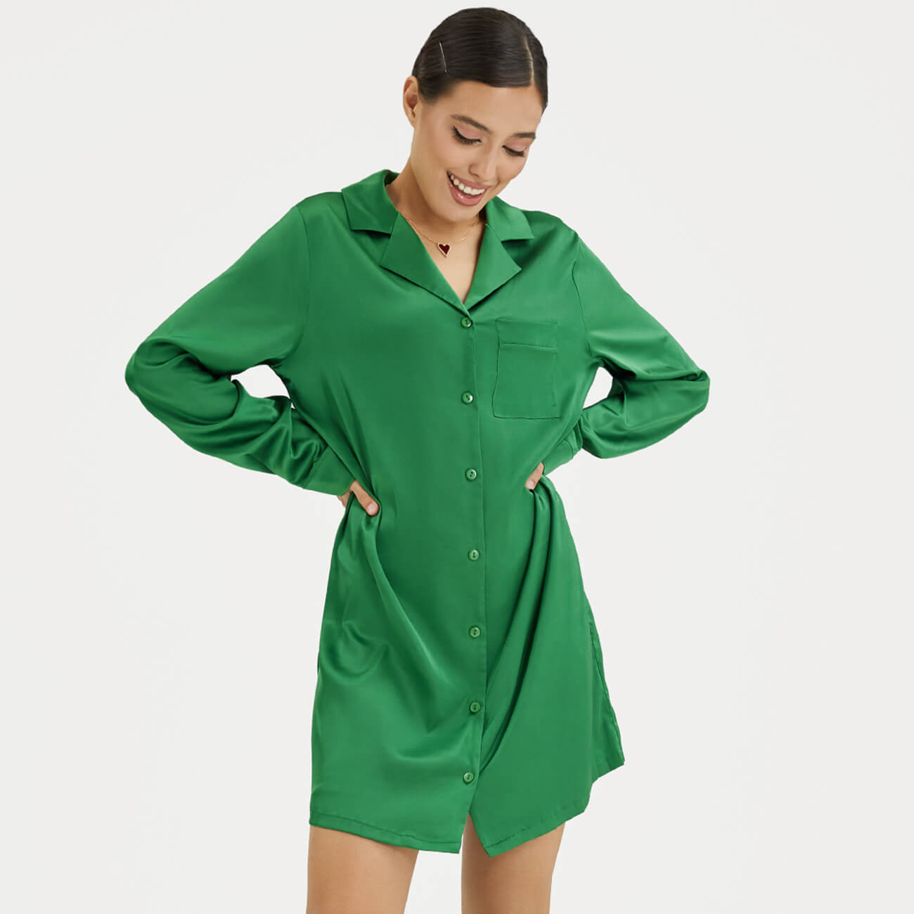 Рубашка женская, р. XL, удлиненная, с длинным рукавом, полиэстер/эластан, зеленая, Madeline zanzea женщины повседневный откидной воротник с длинным рукавом рубашка платье