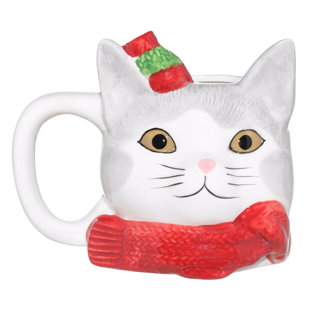 

Кружка, 520 мл, керамика, серая, Кот в шапке и шарфе, Cat