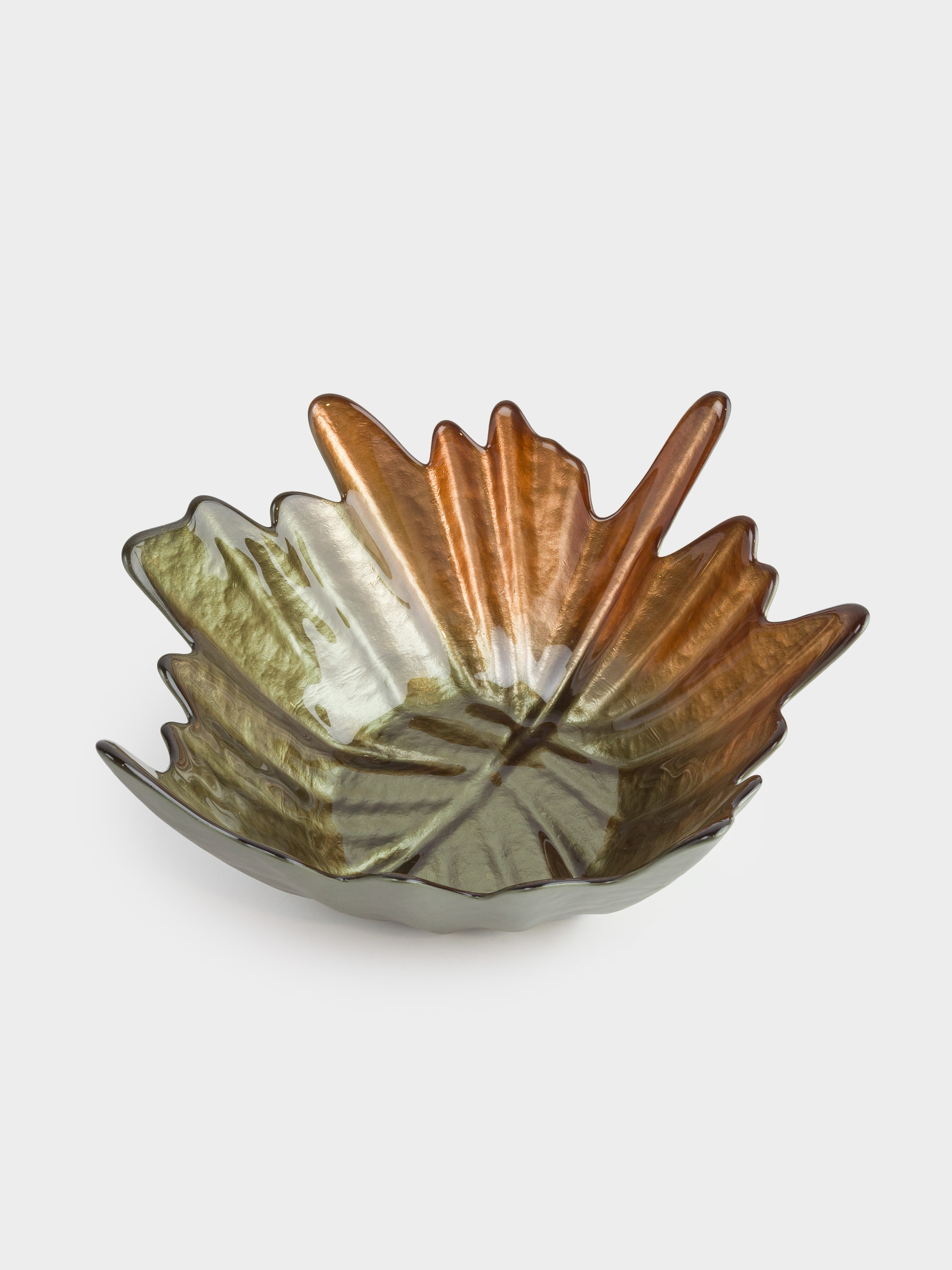Ваза для фруктов, 34х28х16 см, стекло, янтарно-зеленая, Лист, Leaves, image-3