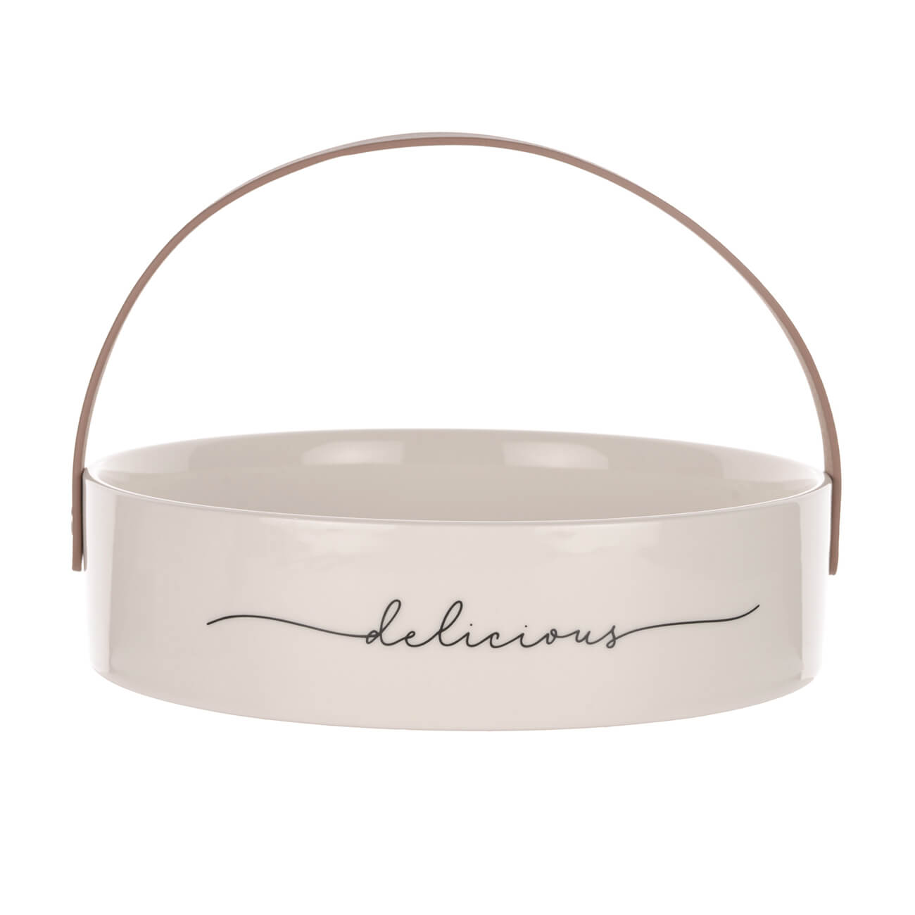 

Ваза для фруктов, 22 см, с ручкой, керамика/искусственная кожа, белая, Scroll