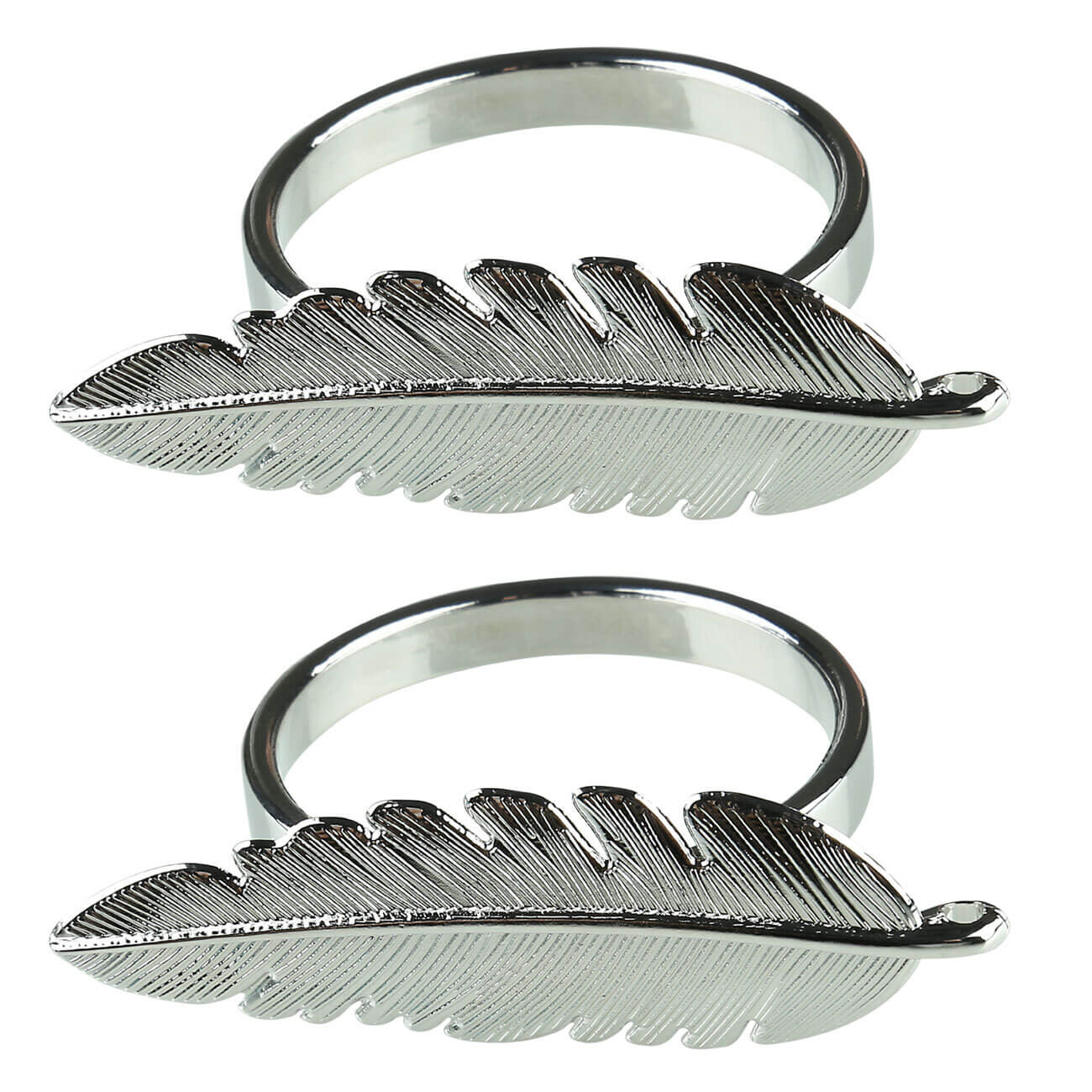 Кольцо для салфеток, 5 см, 2 шт, металл, серебристое, Перо, Feather изображение № 1