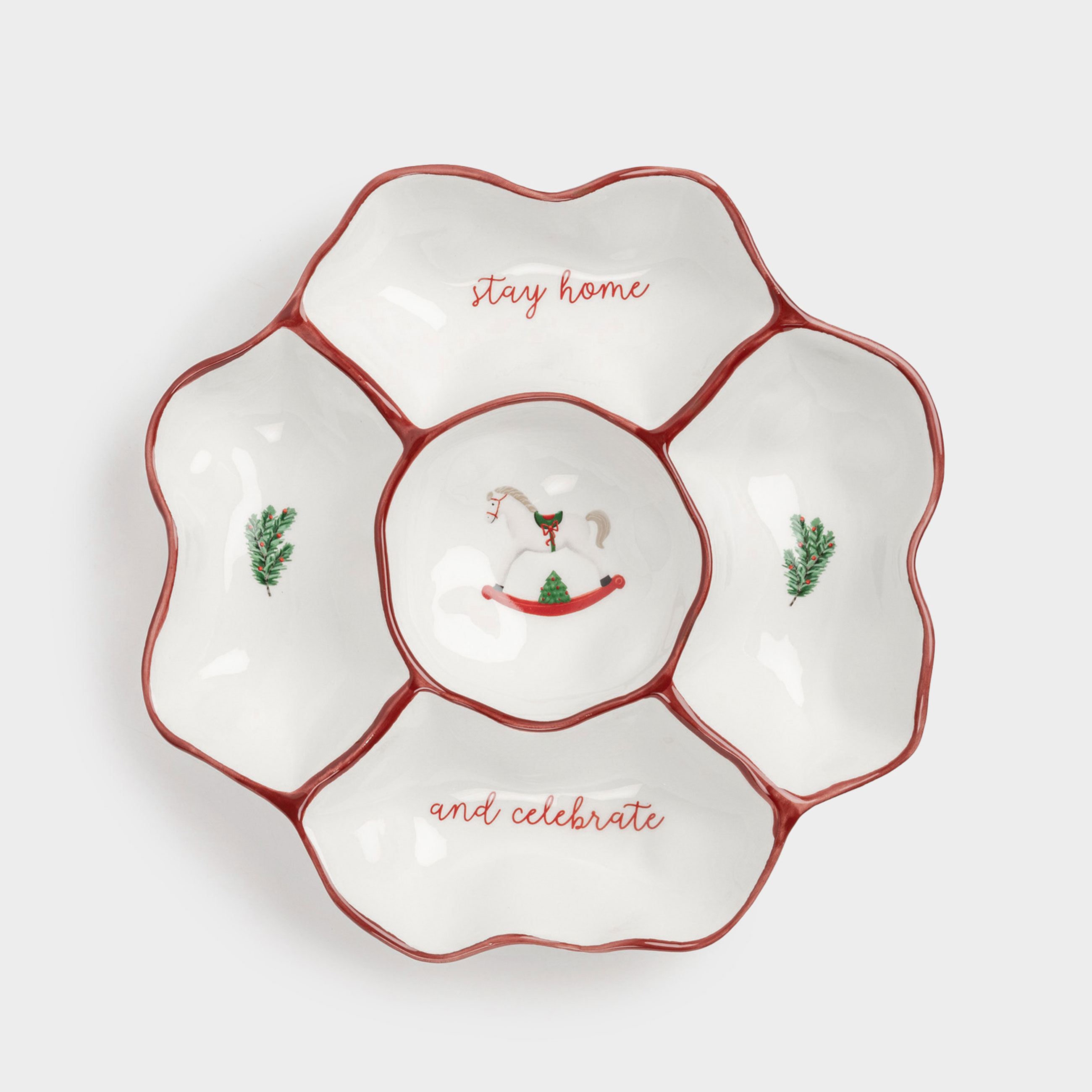 Менажница 25 см 5 отд керамика Лошадка и еловые ветки Christmas tree 1890₽