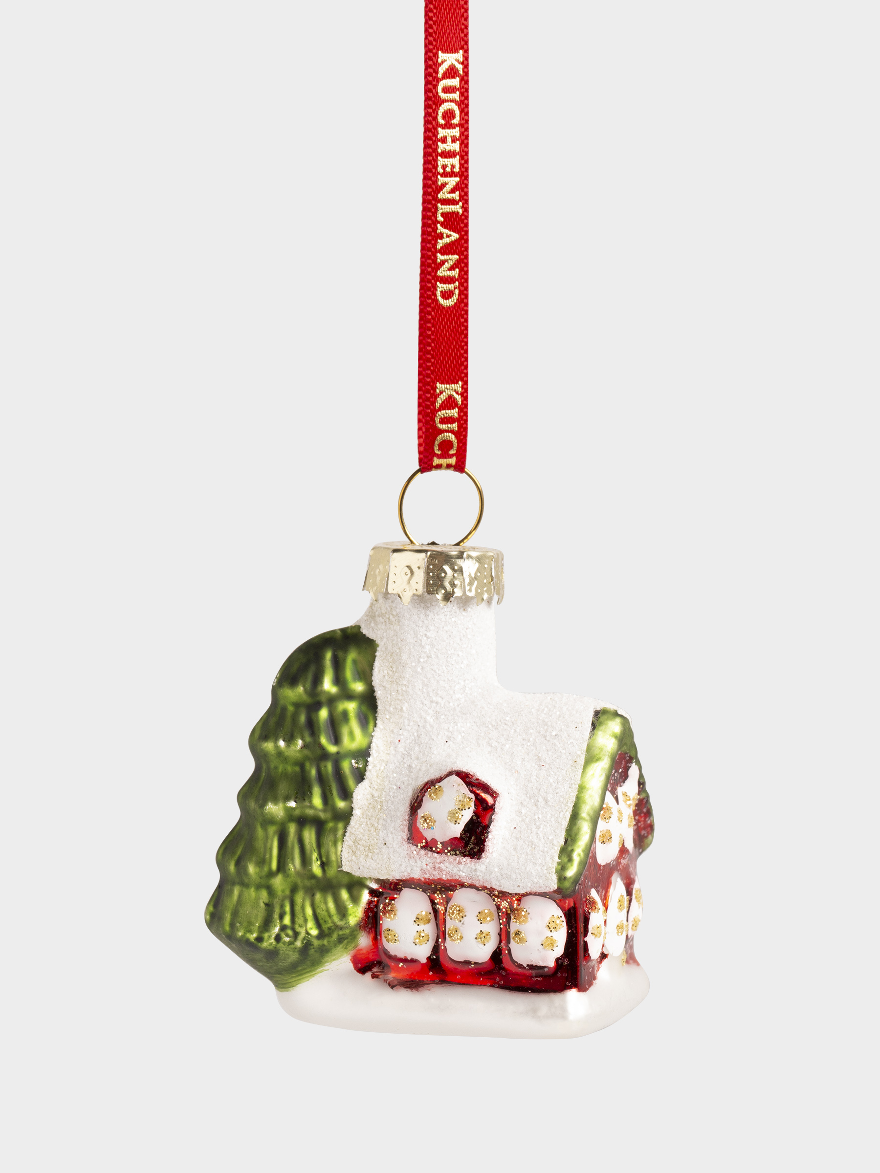 Игрушка елочная, 4 см, стекло, зелено-красная, Домик, Figure christmas, image-1