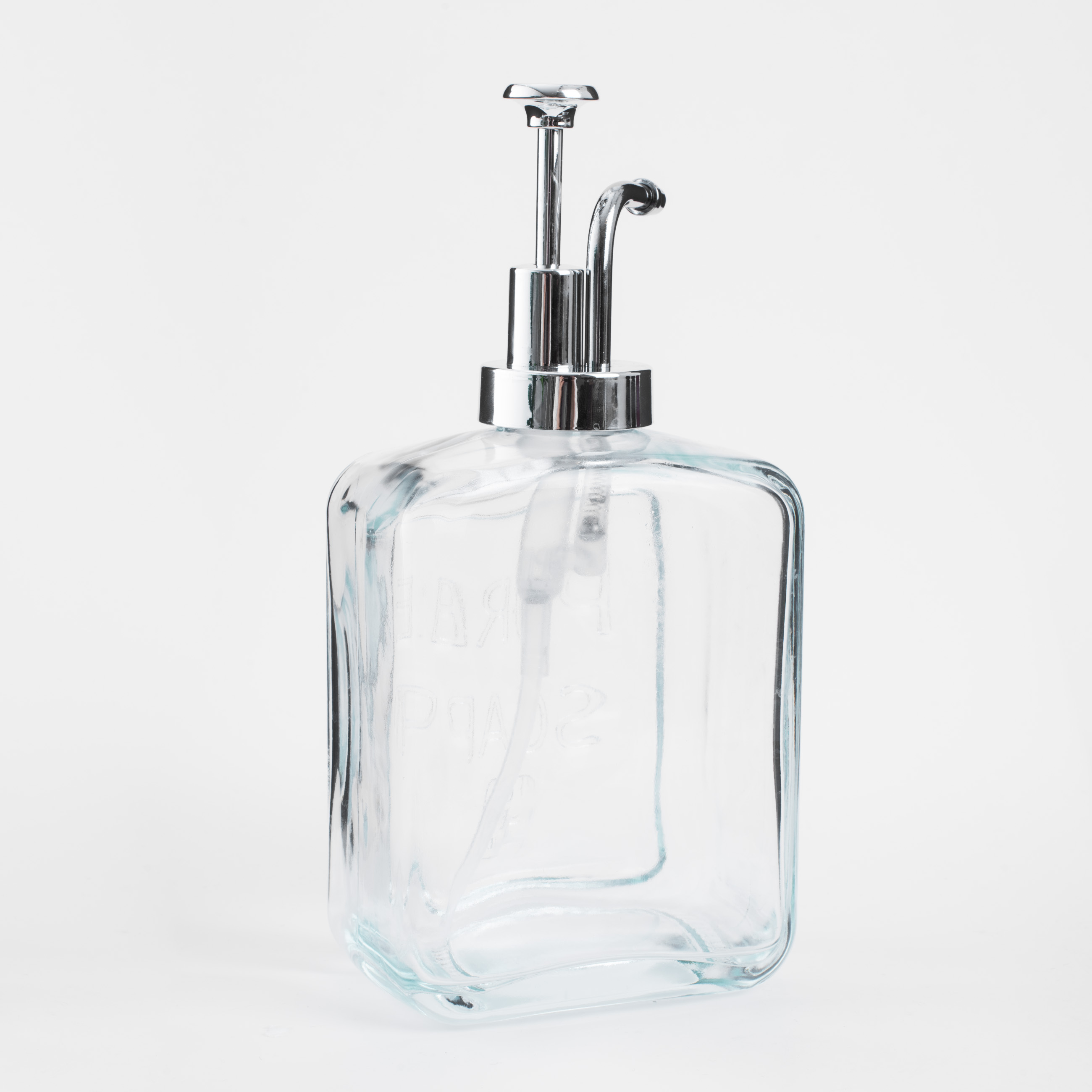 Диспенсер для жидкого мыла, 550 мл, стекло/пластик, серебристый, Pure soap, Clear title изображение № 4