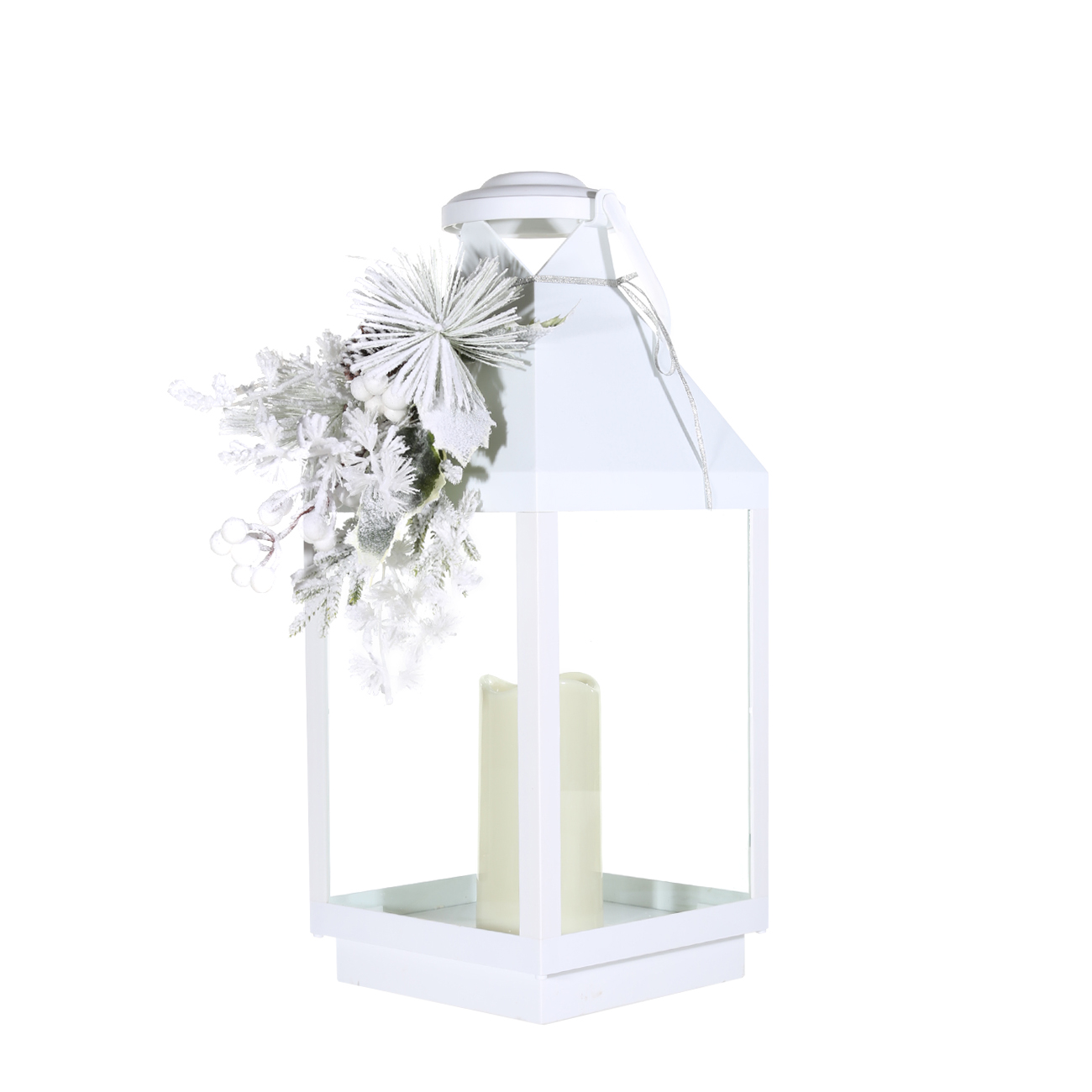 Светильник декоративный, 47 см, пластик, белый, фонарь со свечой, Ветка, Winter style