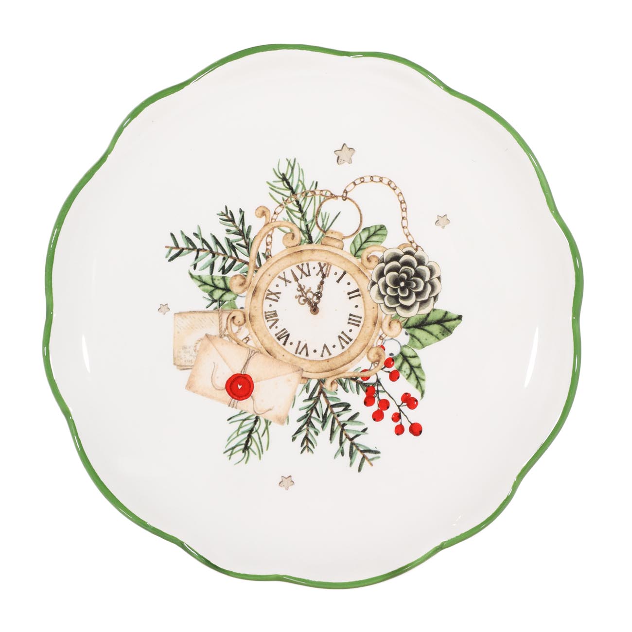 

Тарелка закусочная, 20 см, керамика, Часы на ветке, Christmas green