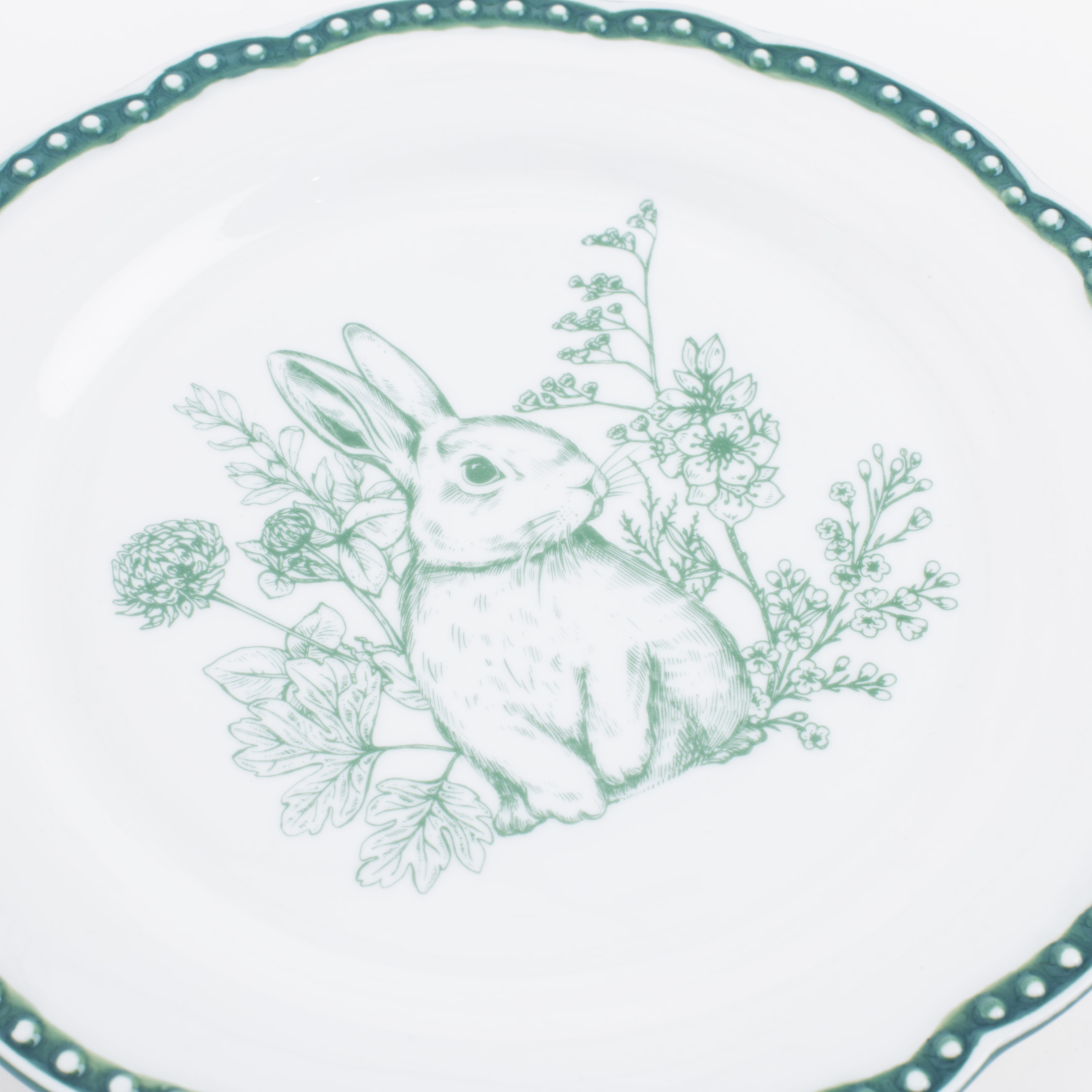 Тарелка закусочная, 21 см, керамика, бело-зеленая, Кролик в цветах, Easter blooming изображение № 4