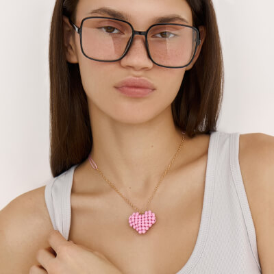 Цепочка, 50 см, с подвеской, пластик/металл, розовая, Сердце, Jewelry heart ,image-0