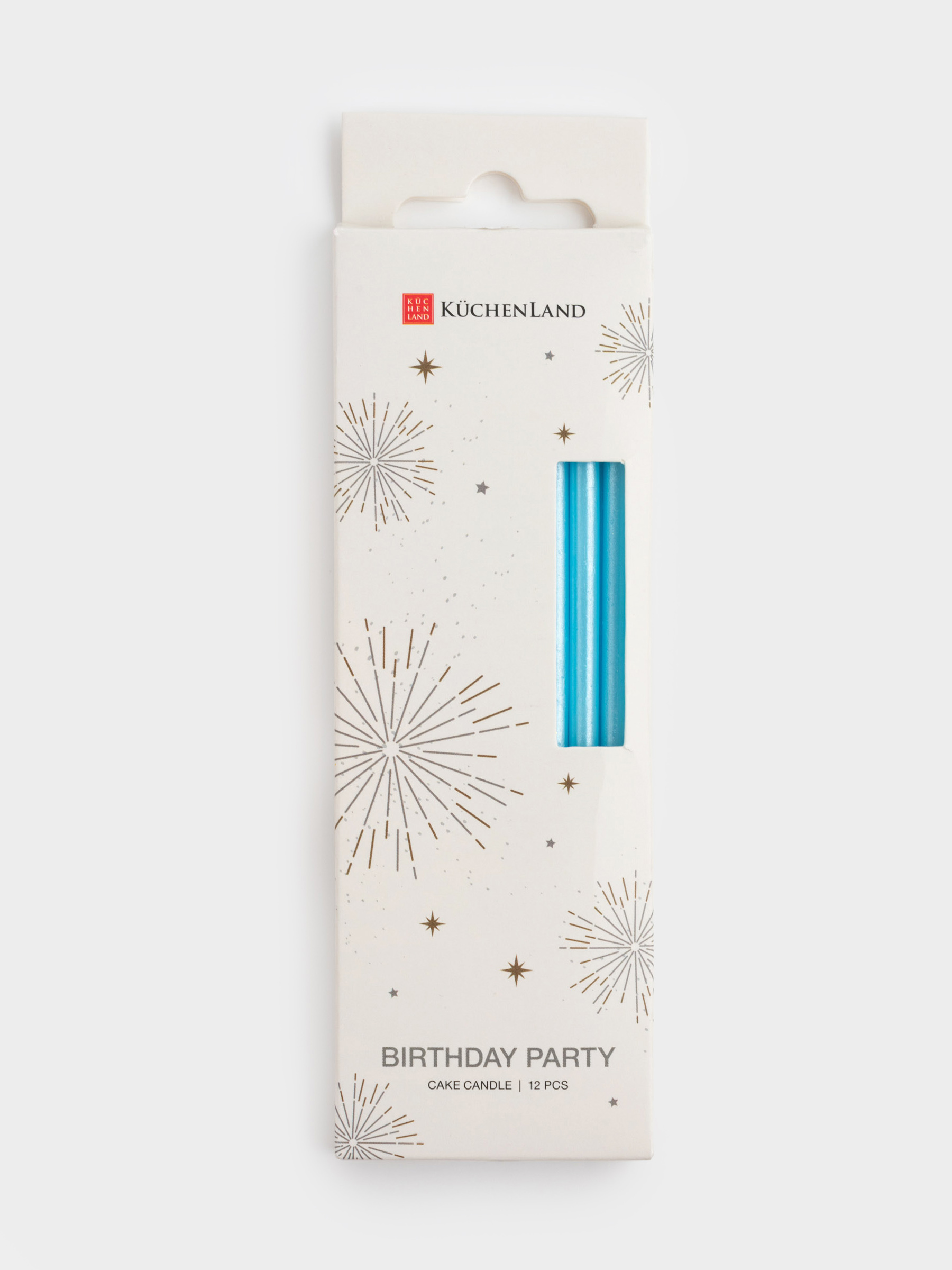 Свеча для торта, 10 см, 12 шт, тонкая, голубая, Birthday party, image-3