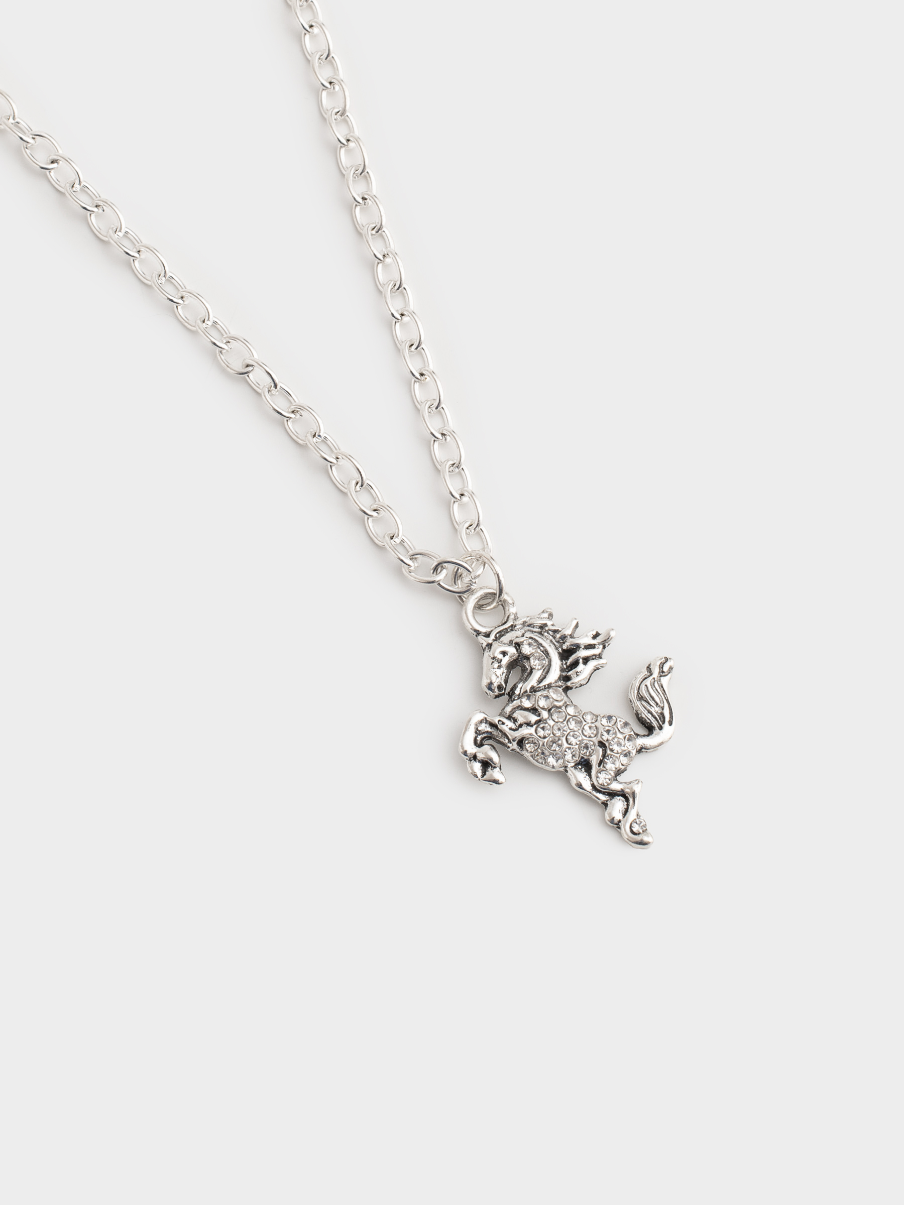 Цепочка, 49 см, с подвеской, металл/стразы, серебристая, Лошадь, Jewelry horse, image-1
