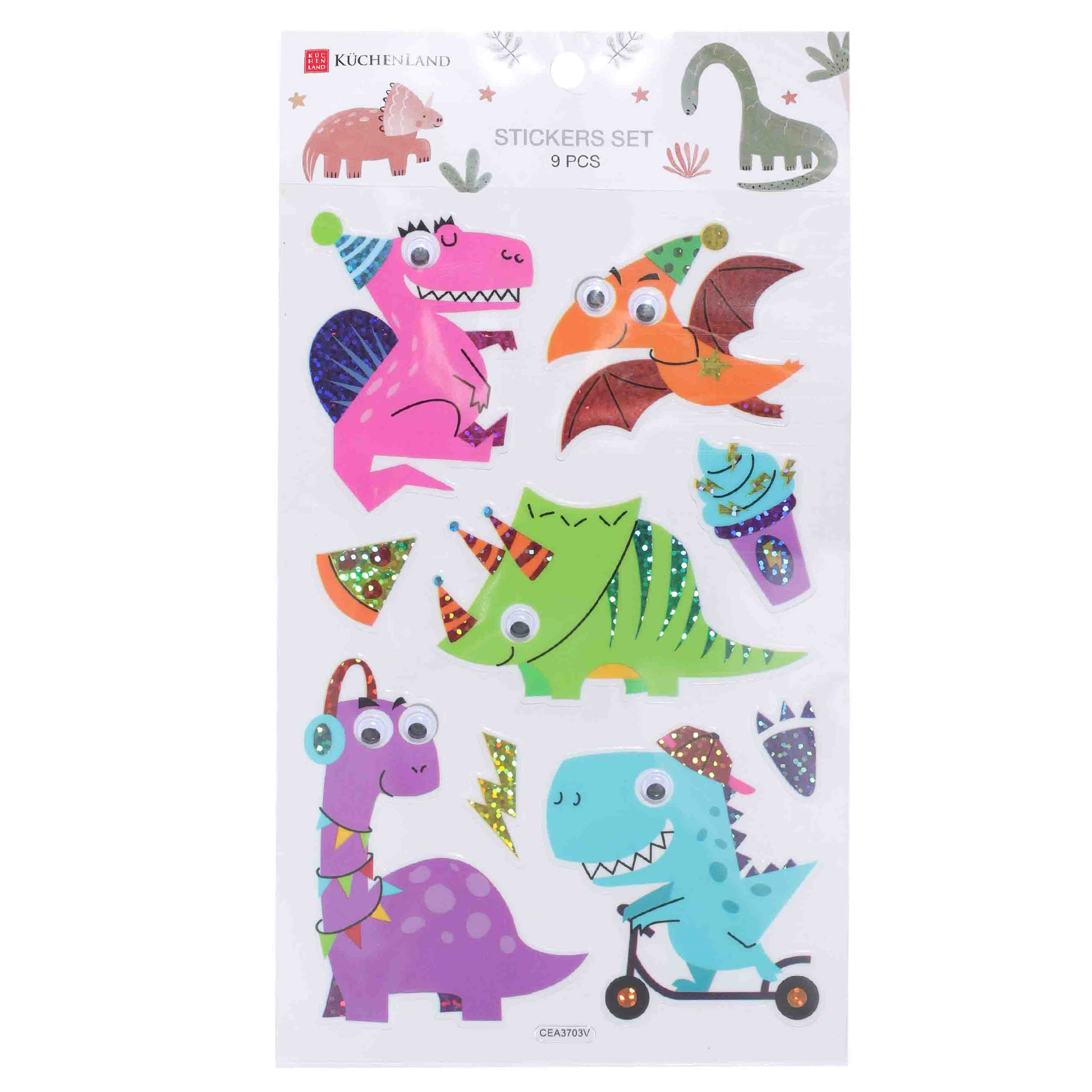 Набор наклеек, 25х14 см, 9 шт, одноразовые, ПВХ, Динозавры, Dino, image-0