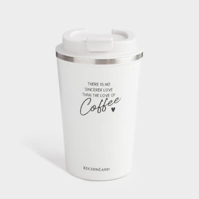 Термокружка, 350 мл, сталь/пластик, белая, с надписью, Coffee time ,image-0