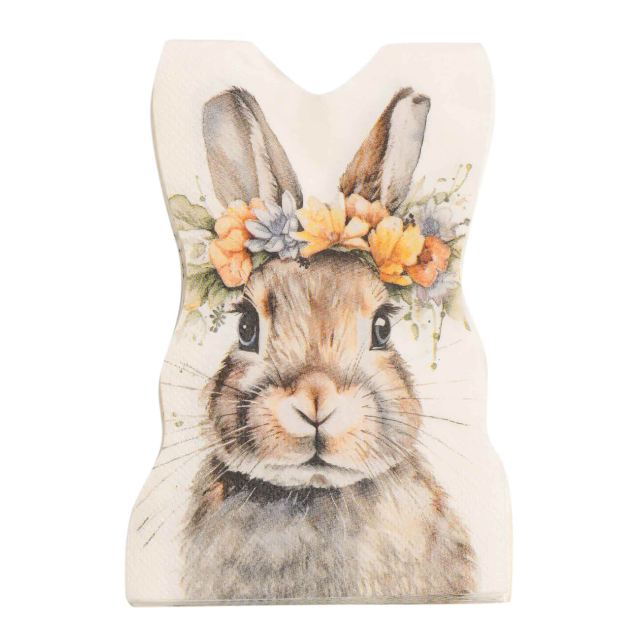 Салфетки бумажные, 33х23 см, 20 шт, фигурные, белые, Кролик в цветочном венке, Pure Easter