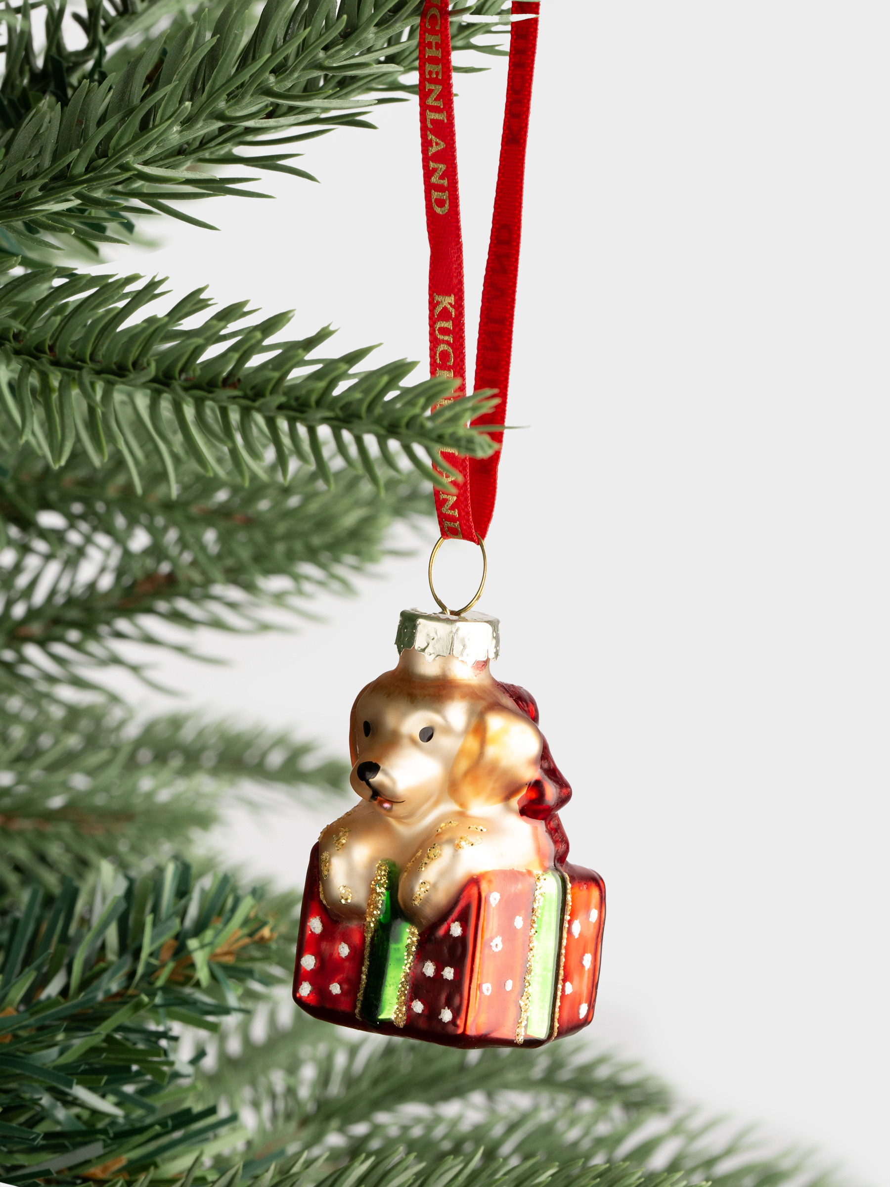 Игрушка елочная, 4 см, стекло, с блестками, золотисто-красная, Собака, Figure christmas, image-3