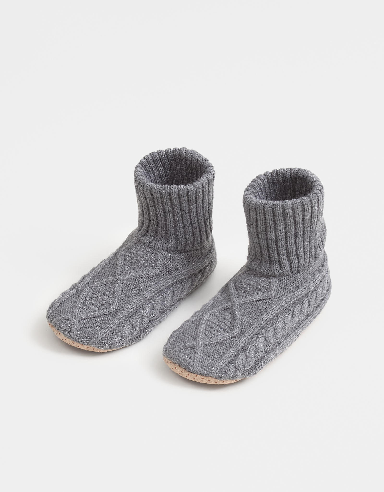 Тапочки-носки женские, домашние, акрил/шерпа, серые, Косы, Knitted soft, image-5