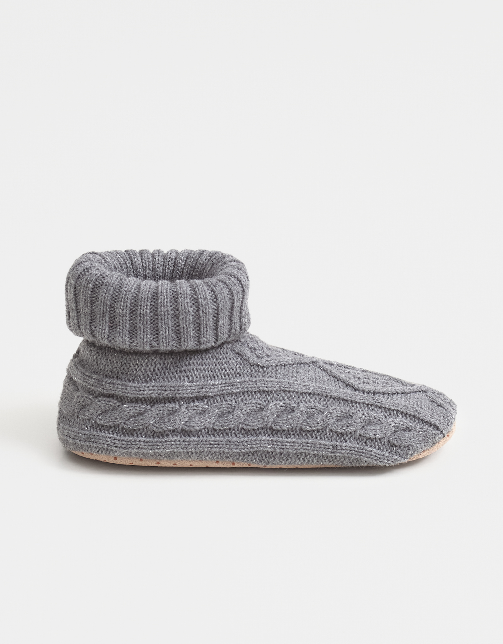 Тапочки-носки женские, домашние, акрил/шерпа, серые, Косы, Knitted soft, image-0