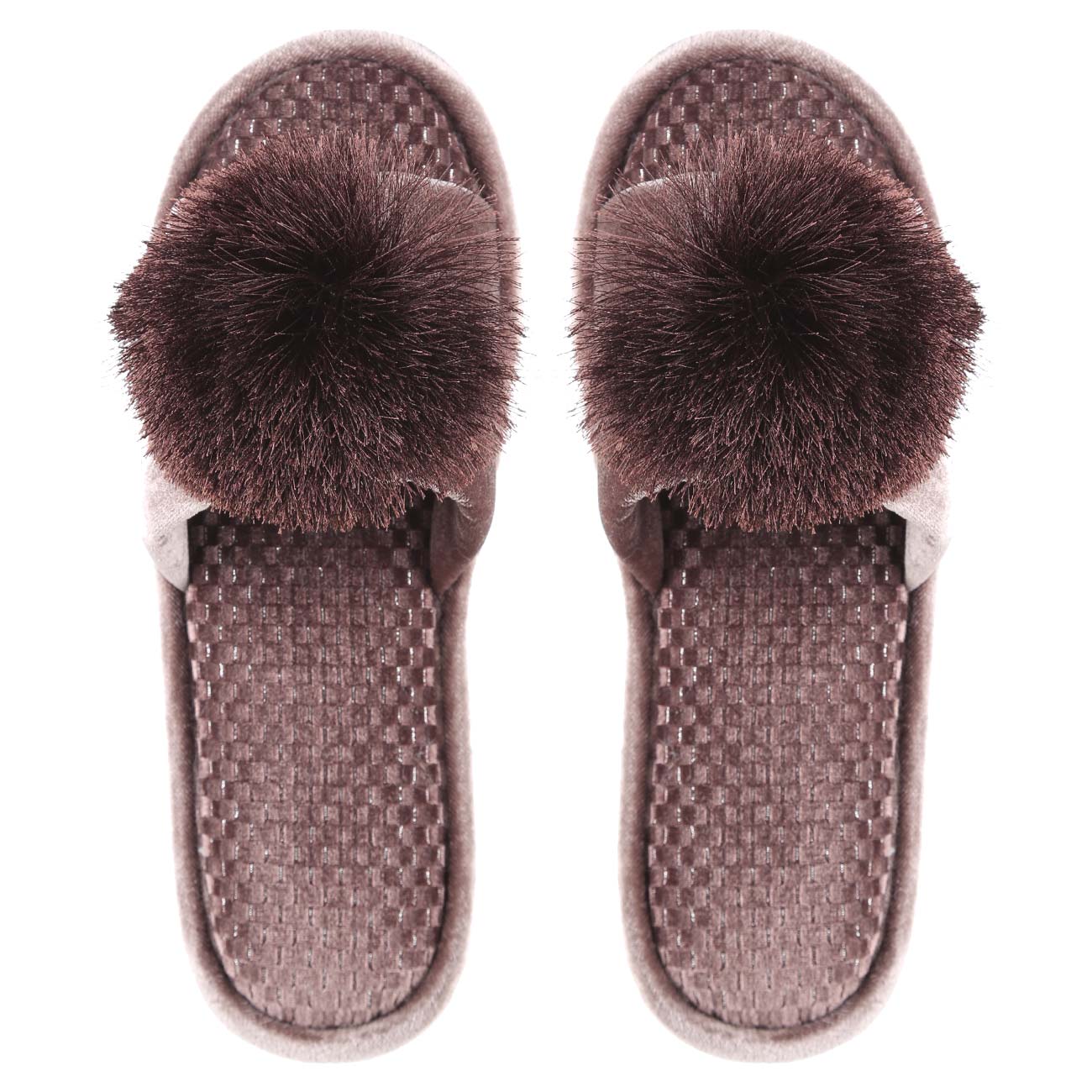 

Тапочки женские, р. 40-41, полиэстер, с помпоном, коричневые, Pompon