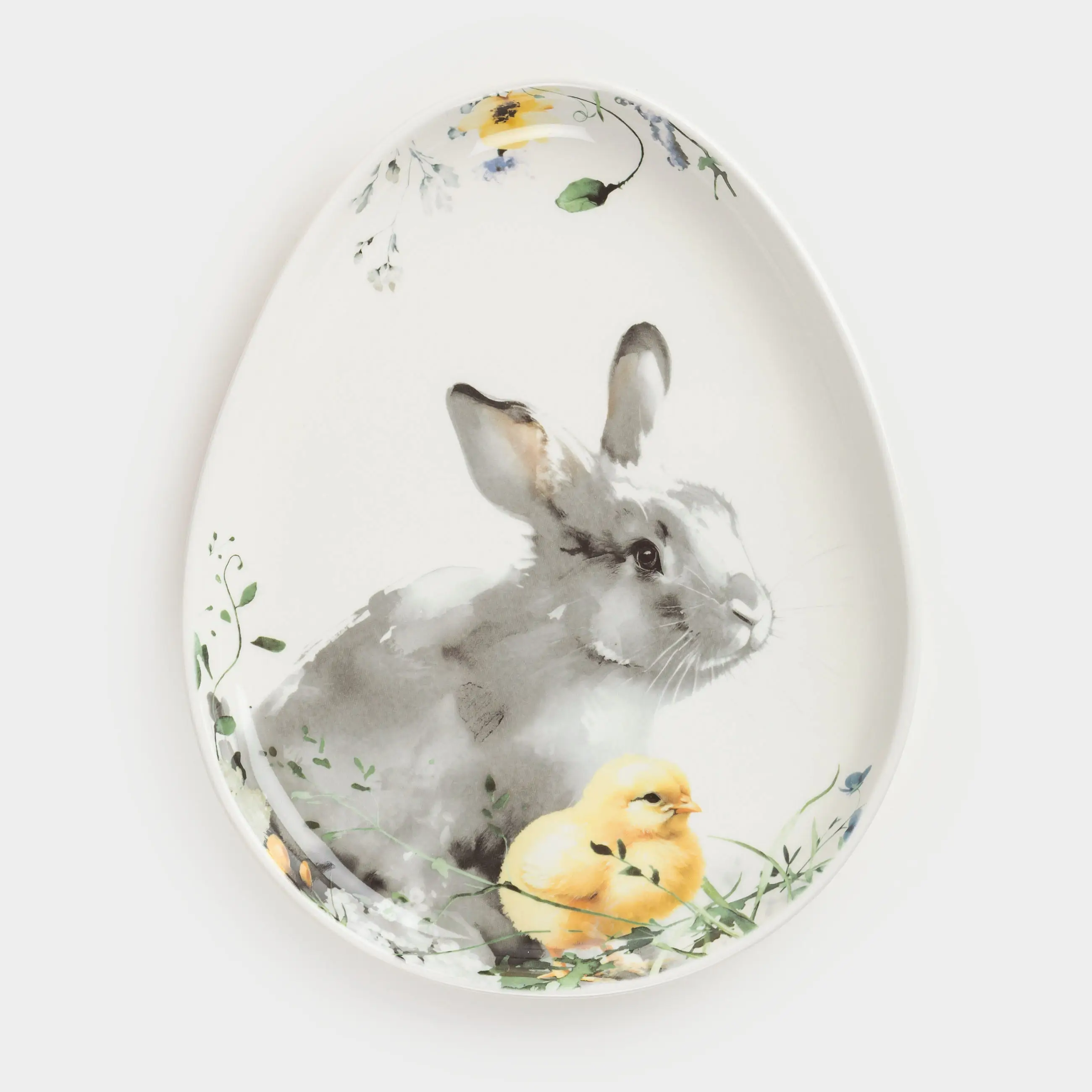 Блюдо, 25х20 см, керамика, белое, Яйцо, Кролик и цыпленок, Easter, image-0