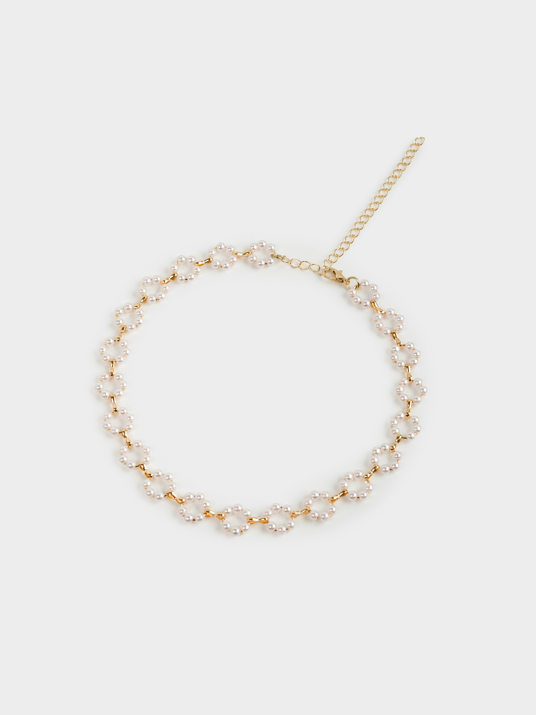 Цепочка, 45 см, пластик/металл, белая, Цветы из бусин, Pearl