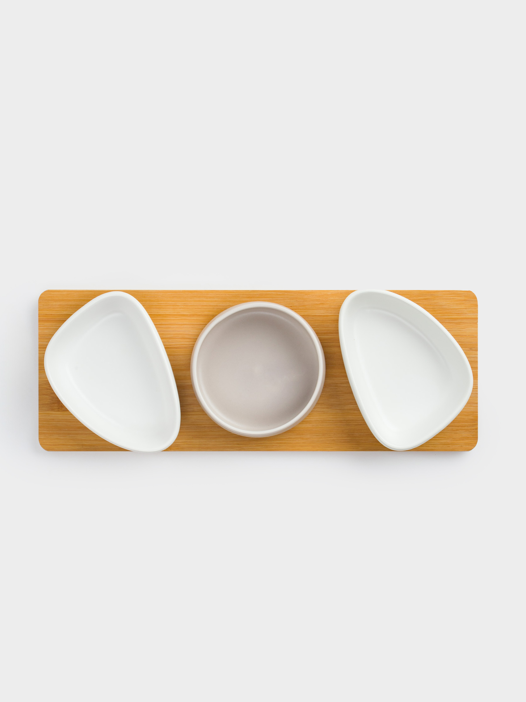 Набор для закусок, 3 пр, на подставке, керамика/бамбук, молочный, Bamboo, image-2