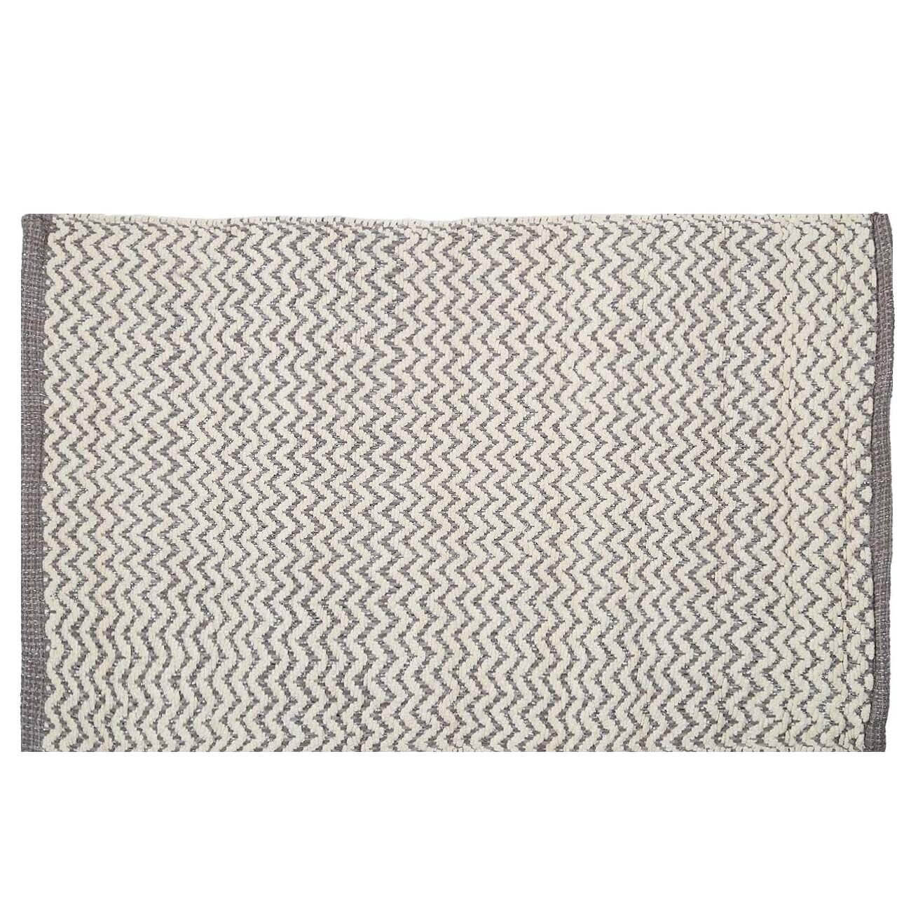 Коврик, 50х80 см, хлопок, бело-серый, Зигзаги с люрексом, Shiny threads