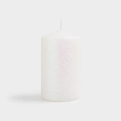 Свеча, 8 см, цилиндрическая, с блестками, белая, Sparkly candle ,image-0