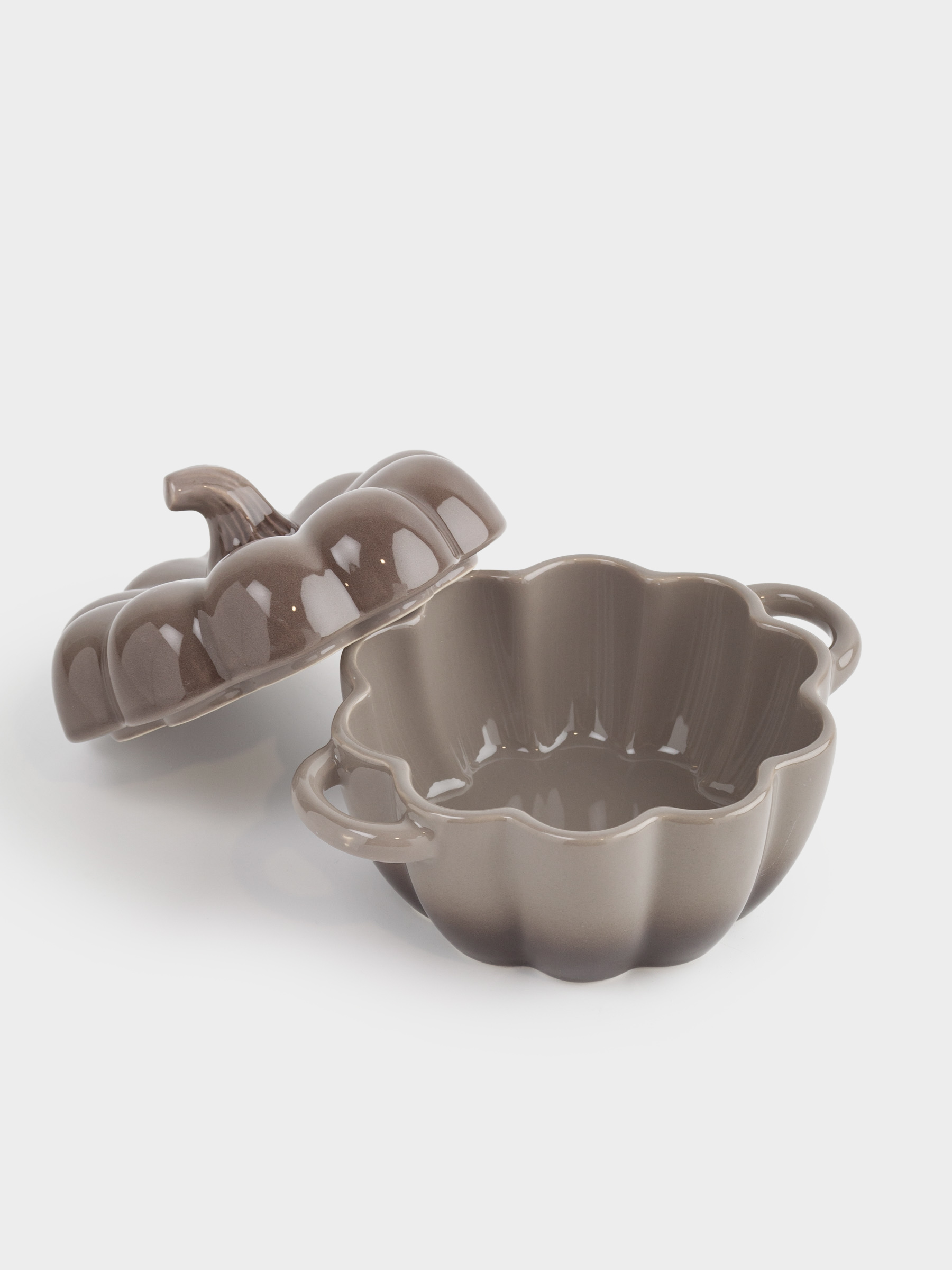 Кокотница, 11 см, 350 мл, с крышкой, керамика, серо-коричневая, Тыква, Gourd, image-3