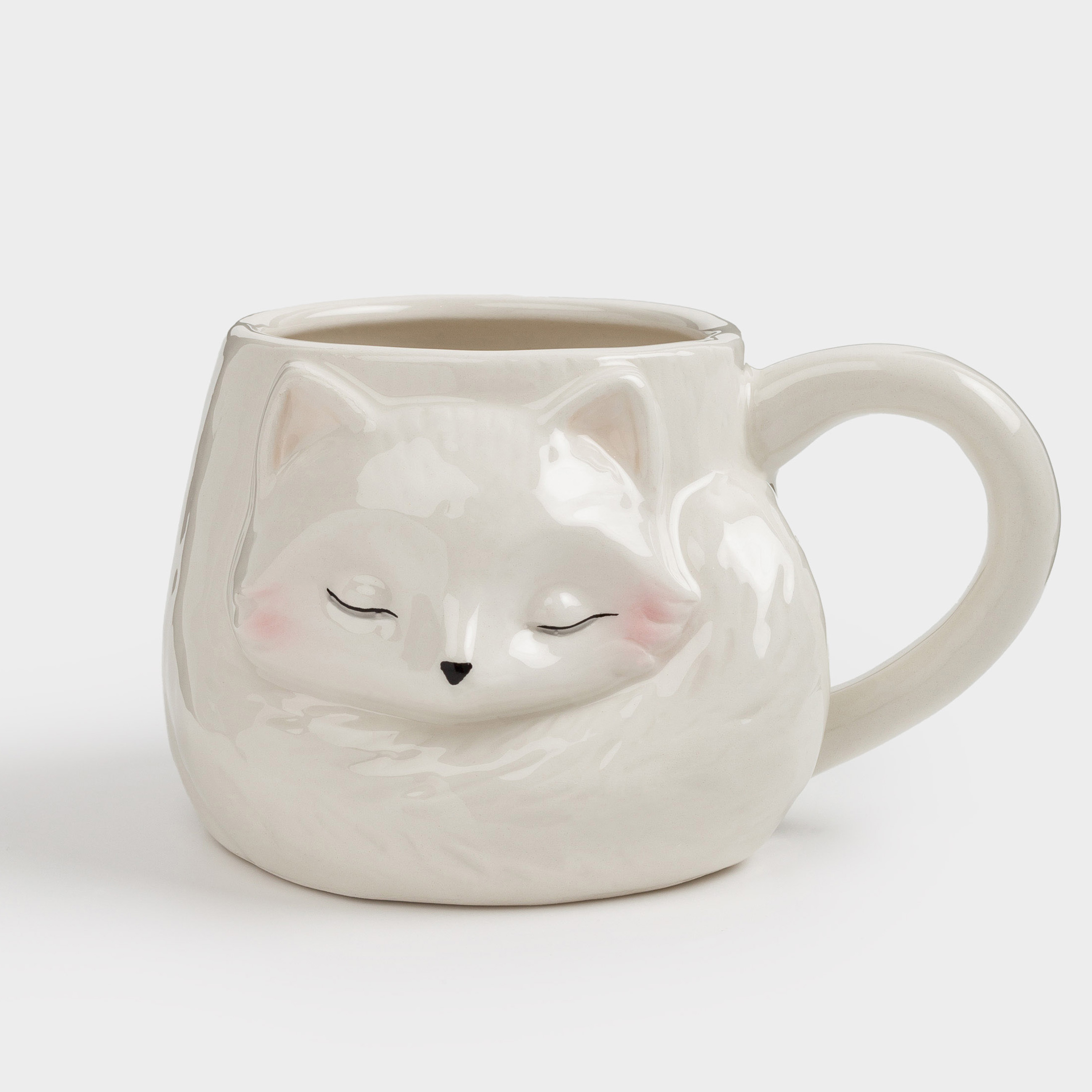 Кружка, 350 мл, керамика, молочная, Лиса спит, Fine foxy, image-0