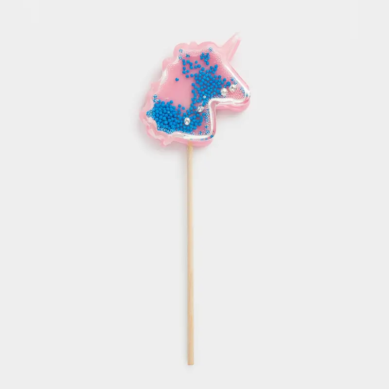 Леденец, 30 гр, погремушка, на палочке, изомальт, розовый, Единорог, Unicorn, image-0