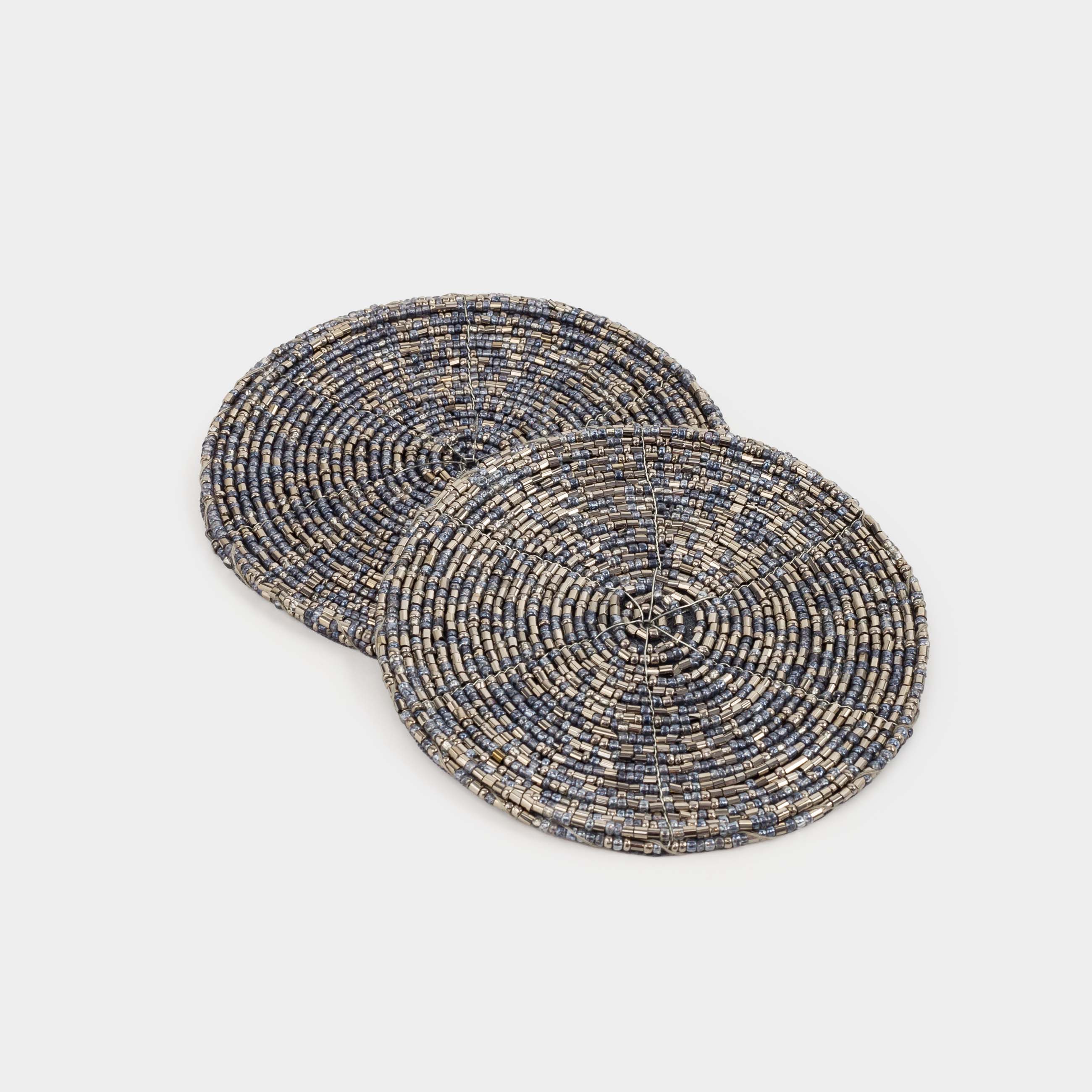 Подставка под кружку, 10 см, 2 шт, бисер, круглая, серебристо-голубая, Shiny beads, image-1