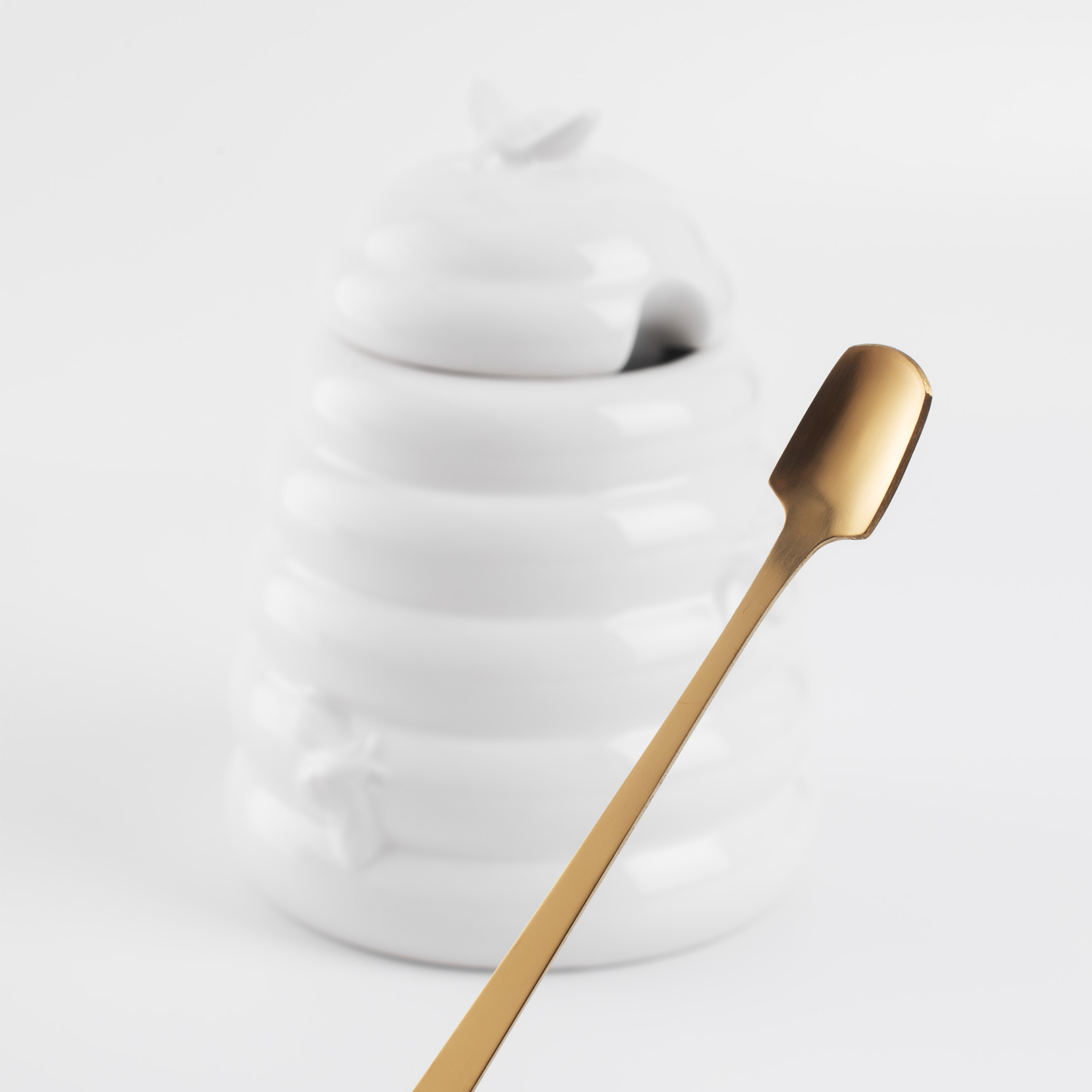 Банка для меда, 650 мл, с ложкой, керамика/сталь, молочная, Пчелы, Honey, image-3