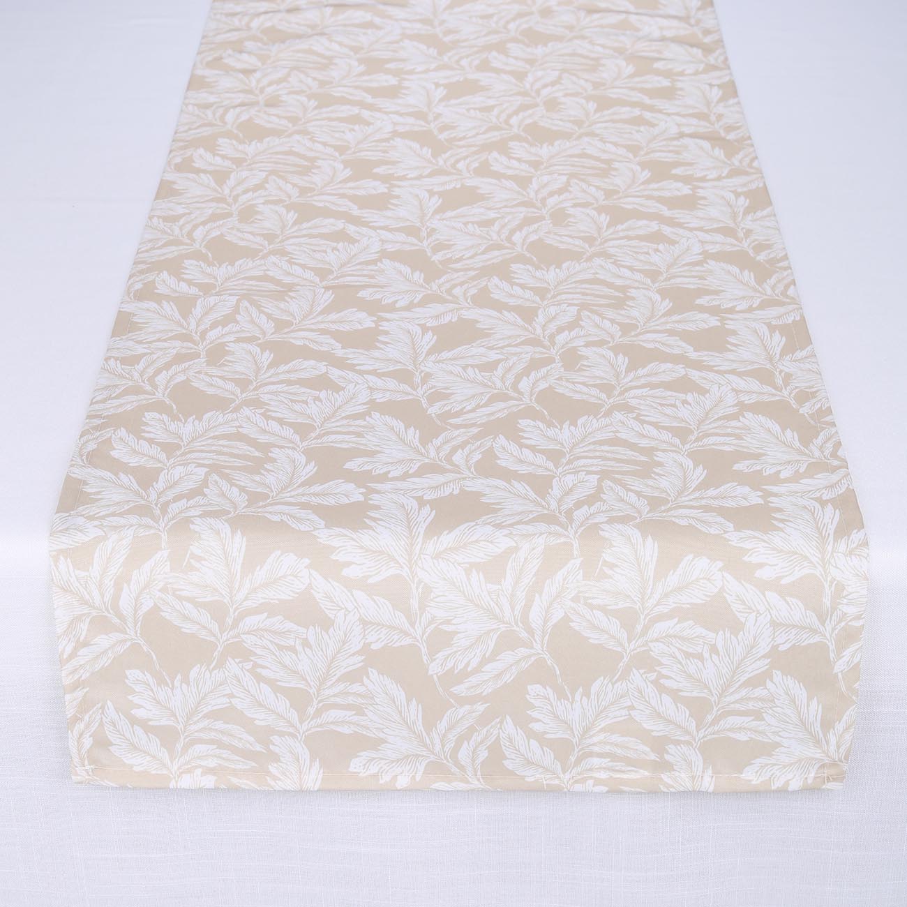 

Дорожка настольная, 40х160 см, с покрытием Teflon, полиэстер, бежевая, Листья, Floraison