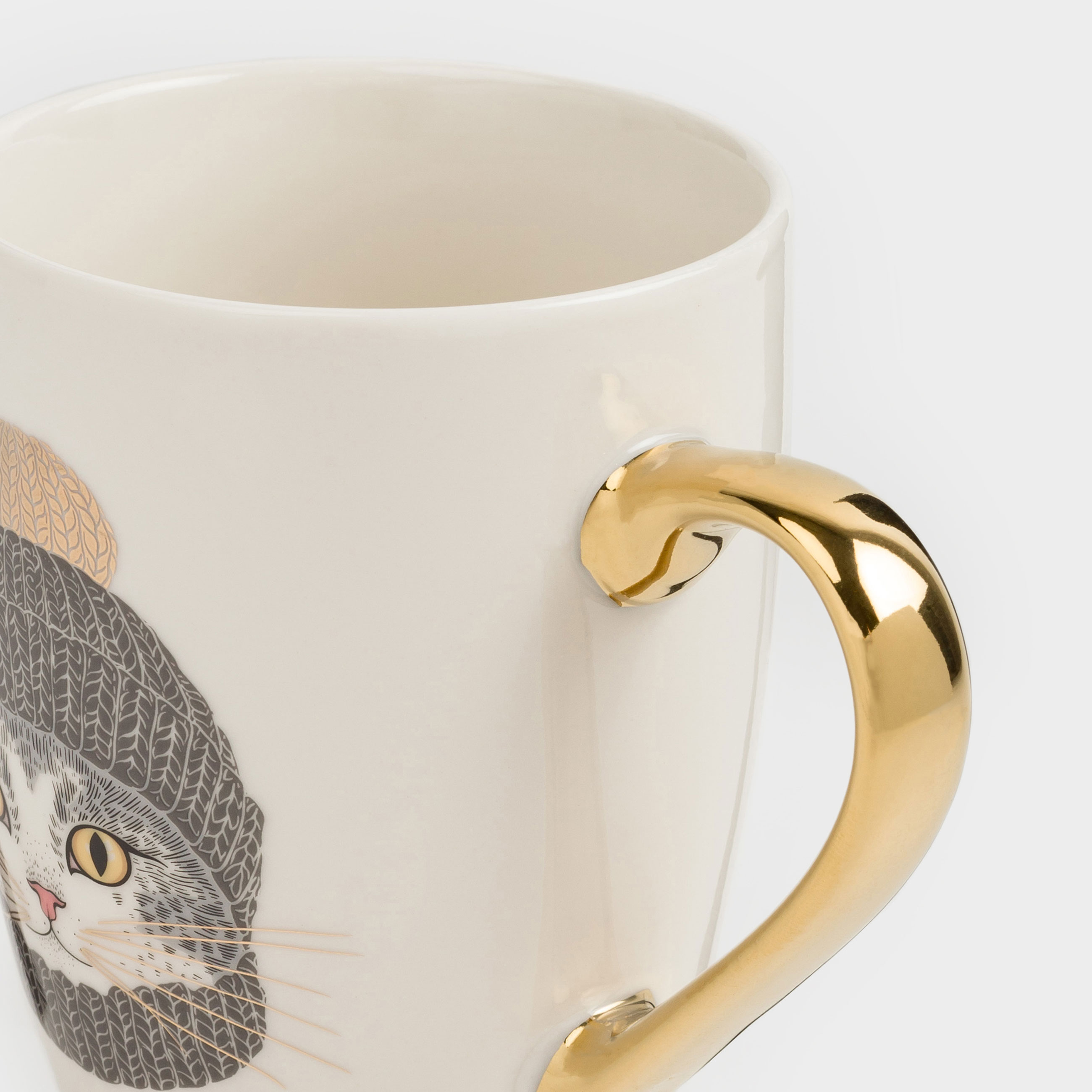 Кружка, 350 мл, фарфор N, бело-золотистая, Кот в шапке и шарфе, Cat, image-6