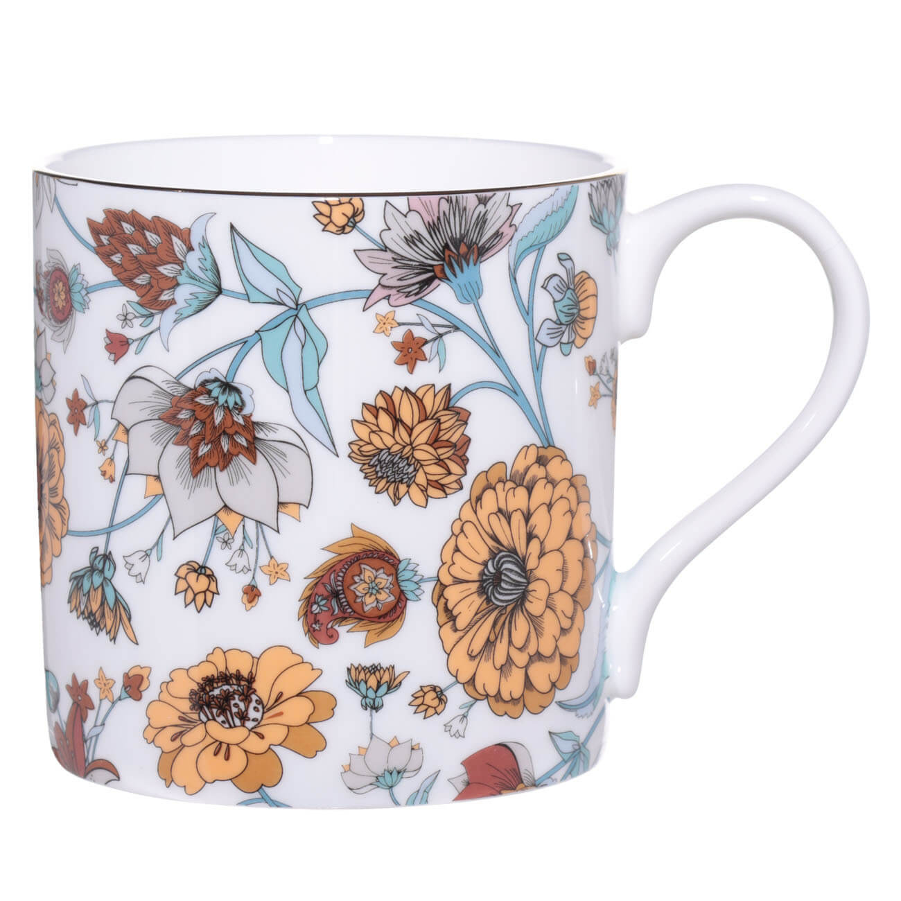 

Кружка, 380 мл, фарфор F, белая, с золотистым кантом, Осенние цветы, Autumn gifts