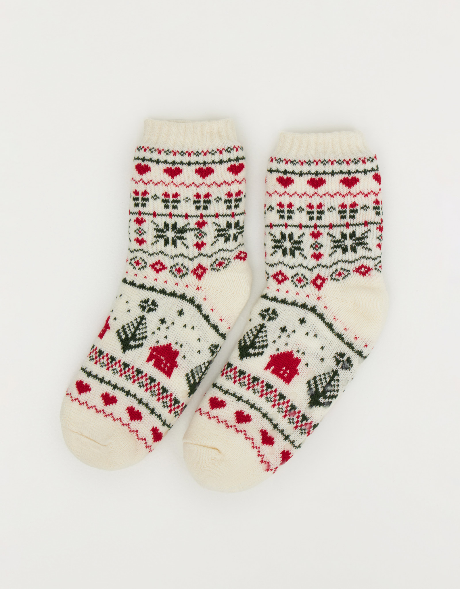 Носки женские, домашние, р. 36-38, акрил/шерпа, молочные, Зимний узор, Hot winter