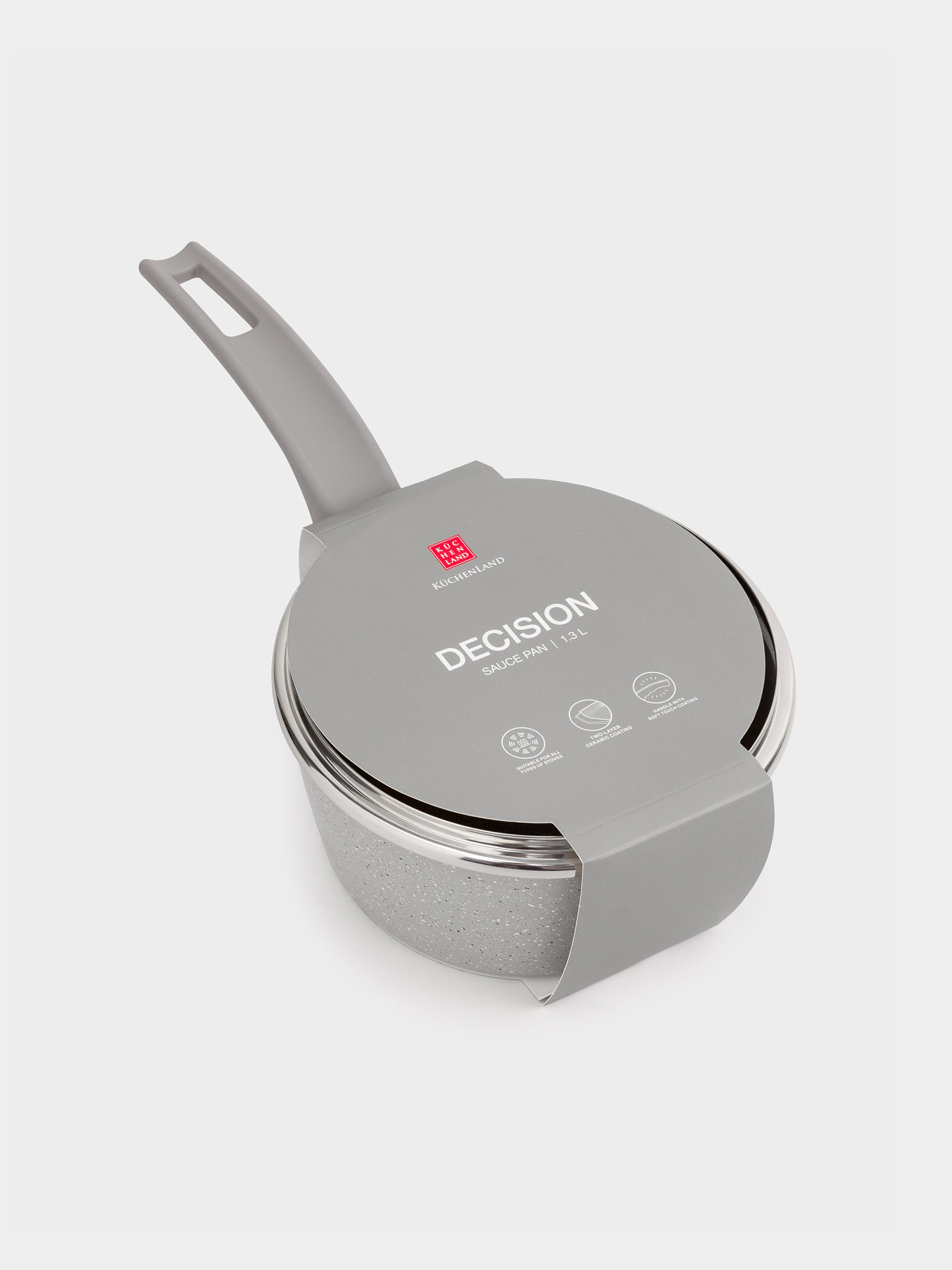 Ковш, 16 см, 1,3 л, с крышкой, с покрытием, алюминий, бежево-серый, Decision, image-6