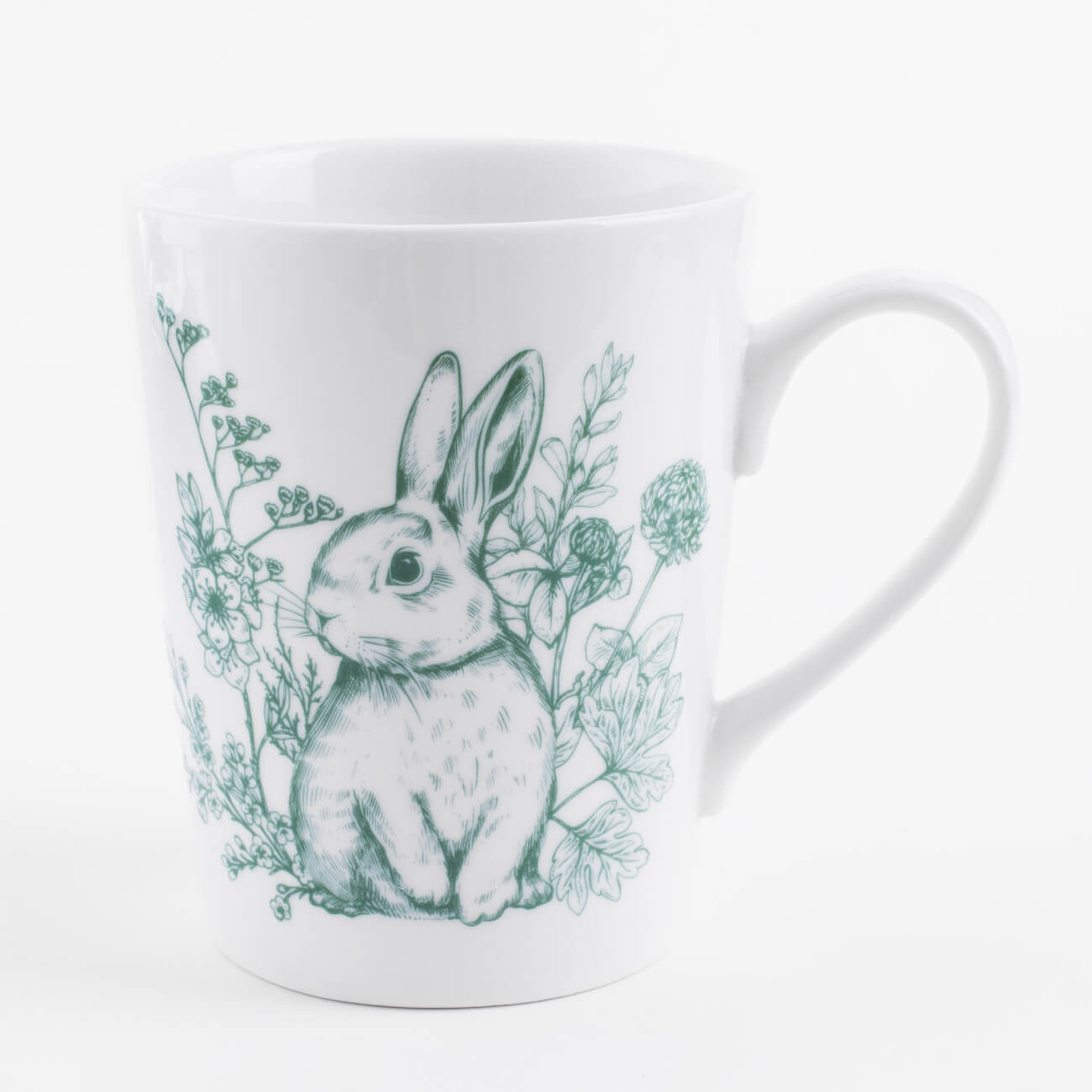 

Кружка, 500 мл, керамика, бело-зеленая, Кролик в цветах, Easter blooming